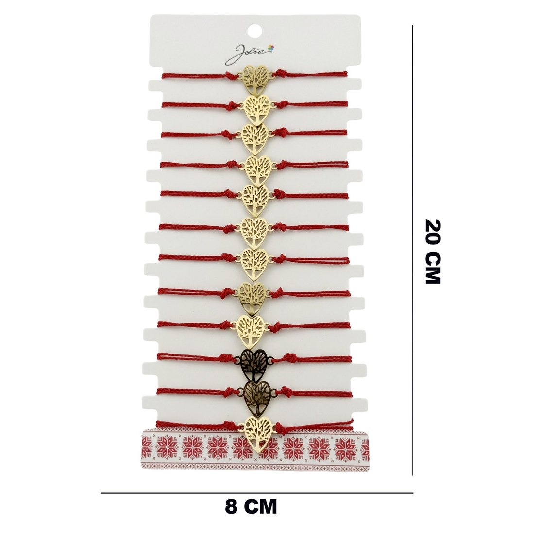 Bratara Martisor pentru Dama, Jolie, Model Copac in Inima, Set 12 bucati, Pandativ din Inox Auriu, Snur Ajustabil Impletit, Rosu