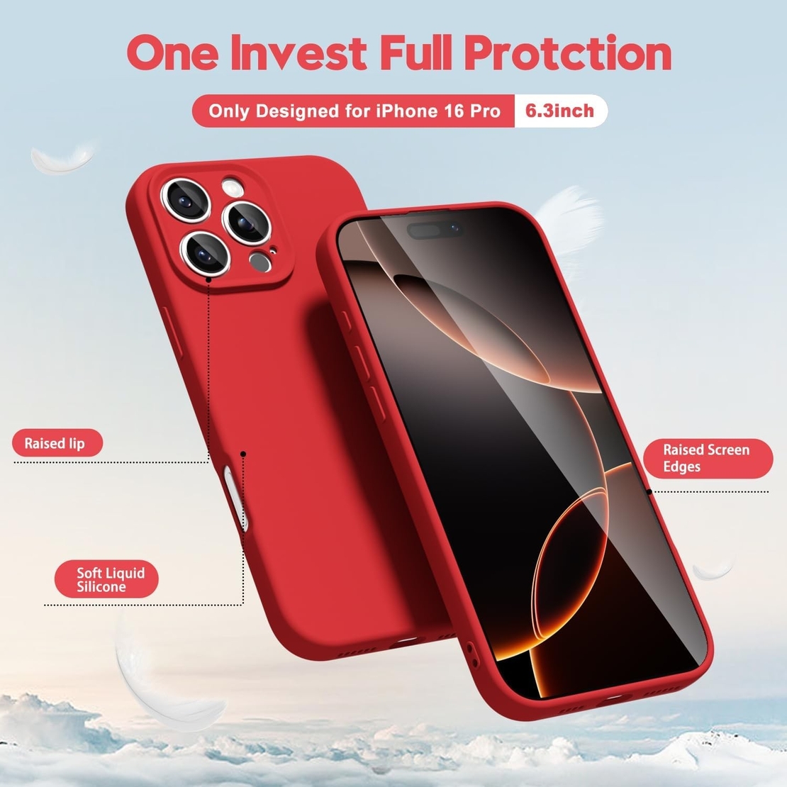 Husa de Protectie Matte TPU, Vafy, pentru Apple iPhone 16 Pro, Protectie Camera, Antisoc, Antizgariere, Antialunecare, Acoperire Completa, Rosu