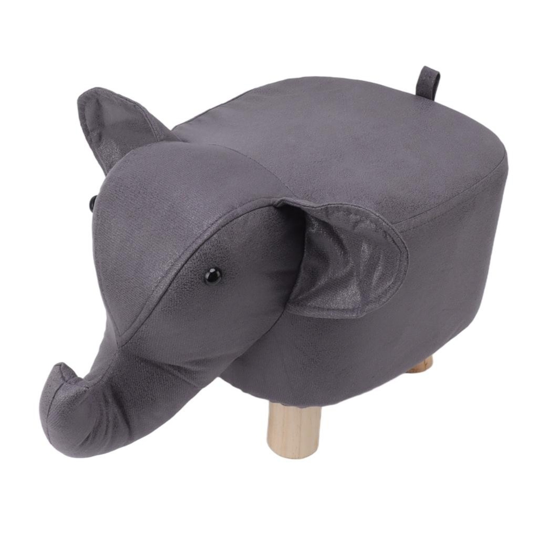 Taburet pentru Copii, Vafy, Scaun Tip Taburet, Model Elefant, din Lemn Masiv, Scaun pentru Copii, 30 x 25 x 25 cm, Gri inchis