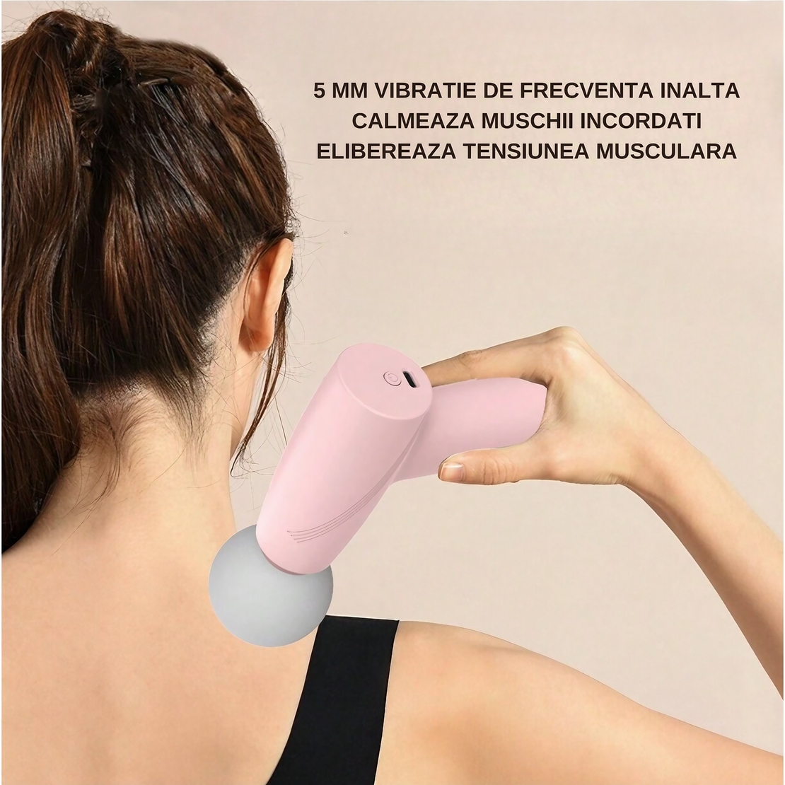 Mini Aparat de Masaj, Vafy, Tip Pistol, Incarcare USB Tip C, Portabil, Pentru Relaxare Musculara, Autonomie 120 Min, 3 Trepte de Viteza, Roz