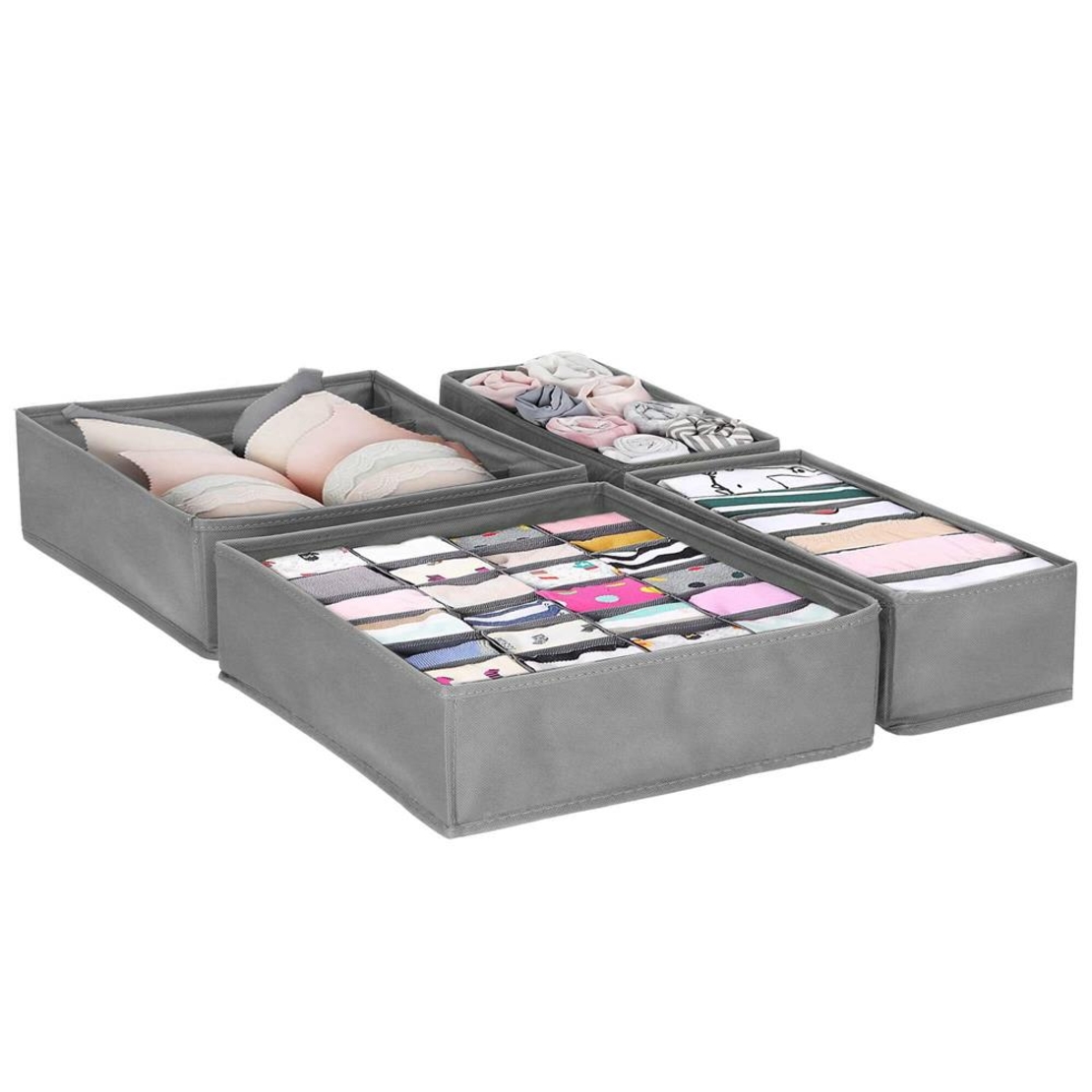 Set 4 organizatoare Sersimo sertar pentru sosete/lenjerie, gri