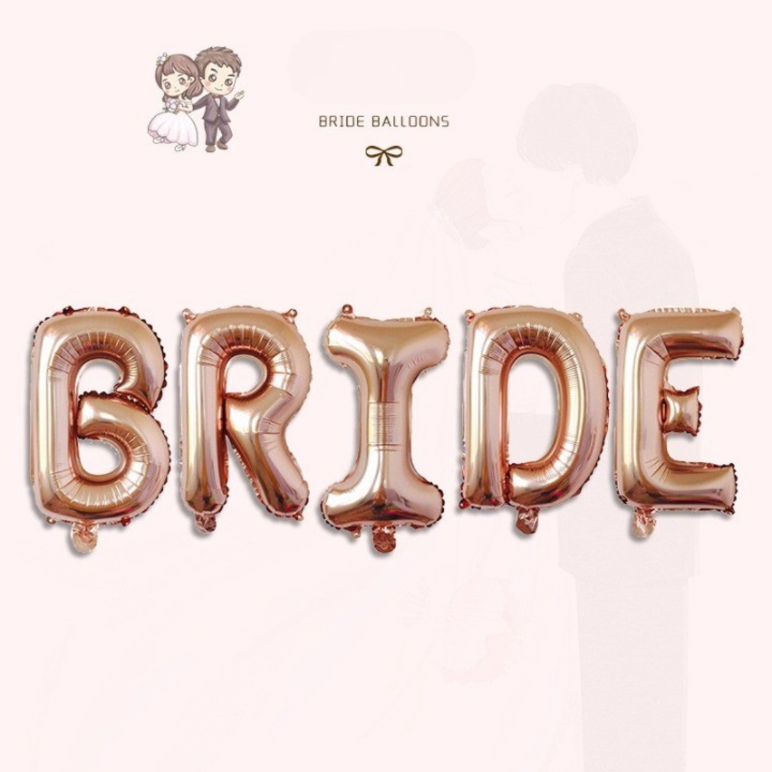 Set Baloane din Folie Metalizata, Flippy, Model Scris Bride, Litere de 40 cm, Tema Iubire, Baloane Party, Ambalaj Individual, Pai Inclus, Umflare cu Aer sau Heliu, Roz