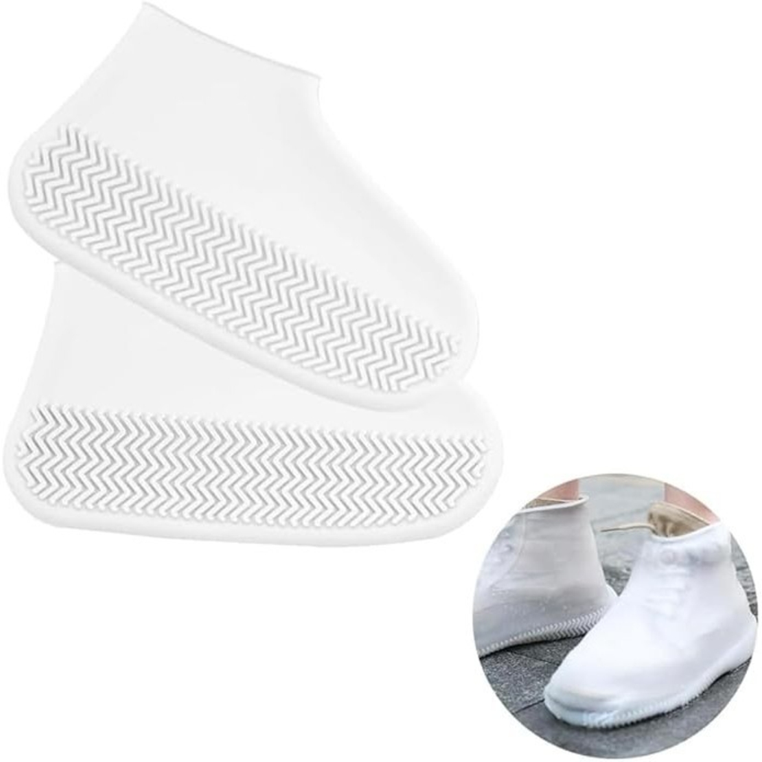 Husa Incaltaminte, Flippy, Impermeabila, Antiderapanta, din Latex, 13 x 13 x 2 cm, Marime L 41-47 cm, Alb