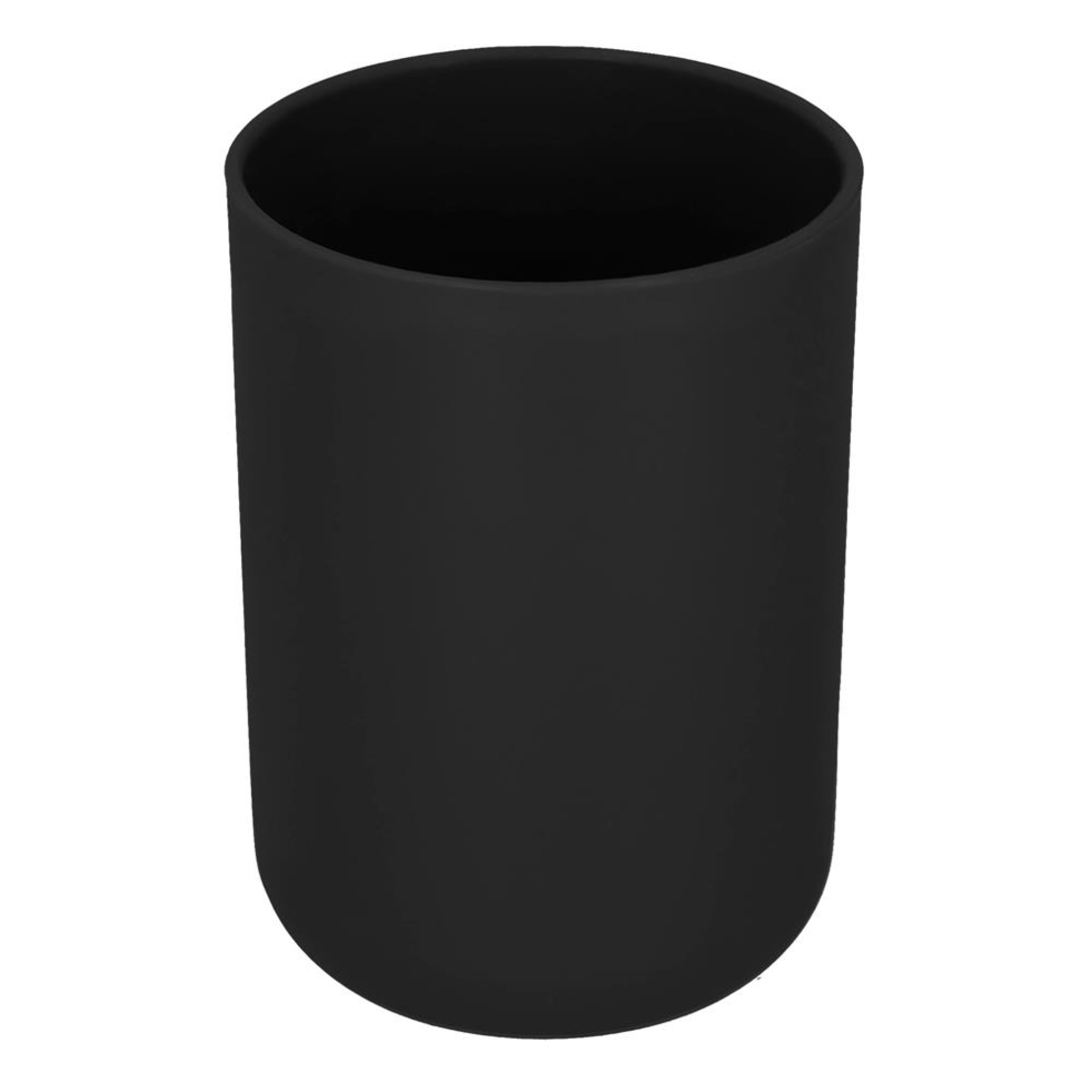 Set accesorii baie, 6 piese din plastic, cu perie WC si cos de gunoi, finisaj mat si lucios, negru argintiu