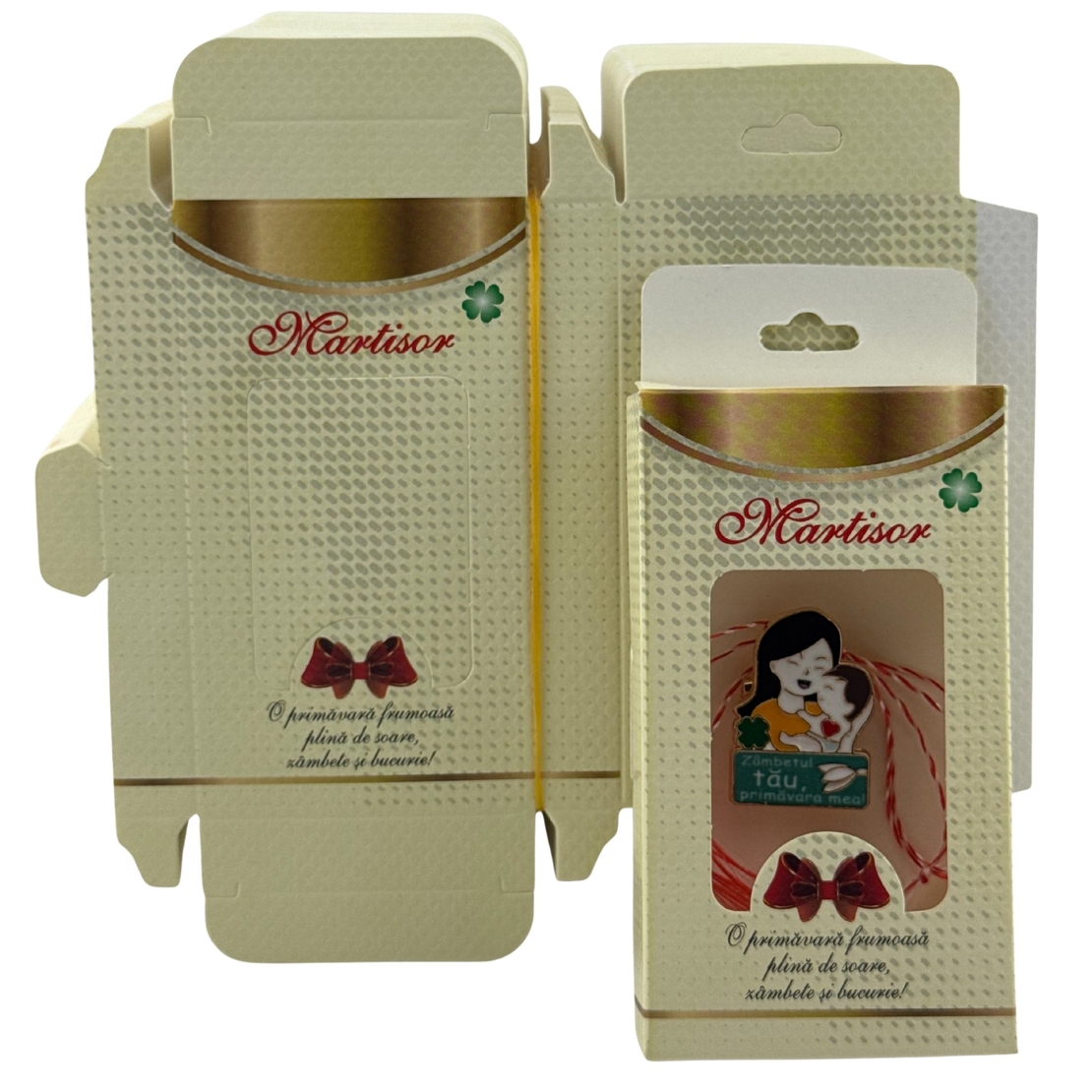 Set 200 Bucati Ambalaje de Carton pentru Martisoare, Flippy, Cutii Brosa, Model cu Funda, Galben