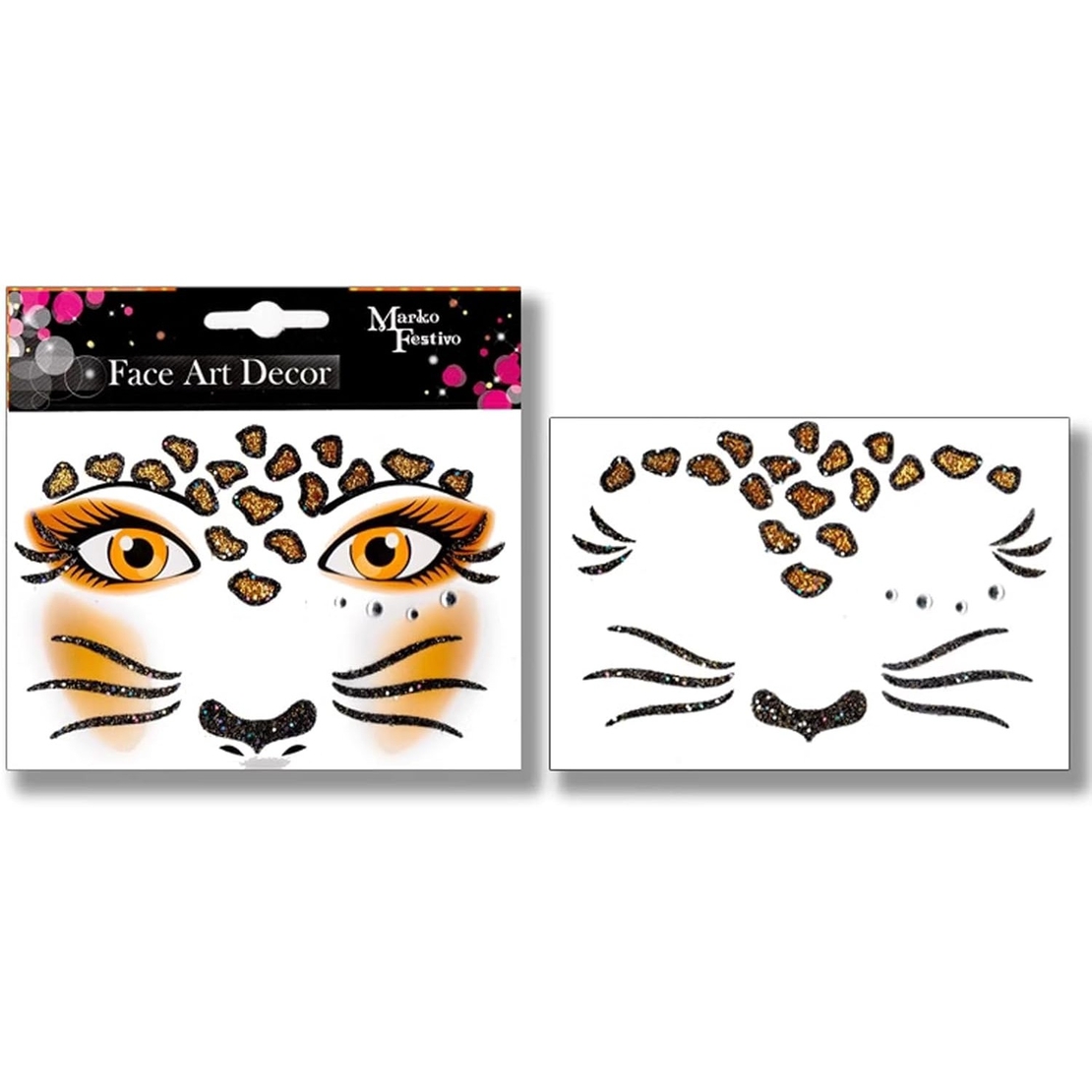 Sticker Temporar pentru Fata, Flippy, pentru Machiaj, Face Art, Halloween, Teatru, Model Leopard, Maro