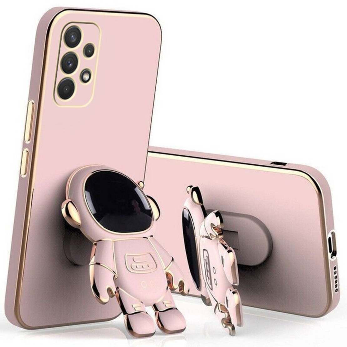Husa Telefon 2in1, Vafy, Compatibila Samsung Galaxy S23 Ultra, Carcasa TPU cu Suport Inclus Tip Astronaut, Protectie Camere, Roz