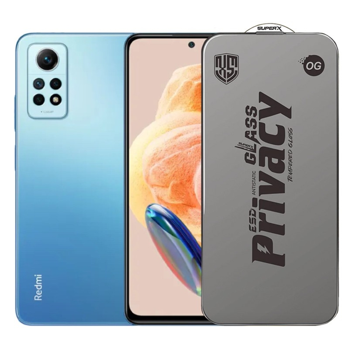 Folie de Protectie pentru Xiaomi Redmi Note 12 Pro, Vafy, Sticla Securizata ESD Antistatica, Super-X Privacy OG, Margini Negre, 0.30 mm, Transparent Inchis