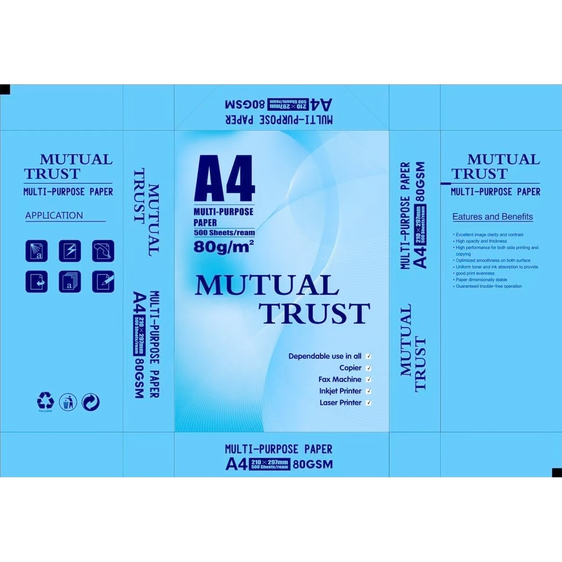 Hartie Copiator A4 Mutual Trust, Flippy, 80 g/mp, 5 topuri x 500 coli/top (2500 coli), 210 x 297 mm, Hartie Multifunctionala pentru Imprimanta si