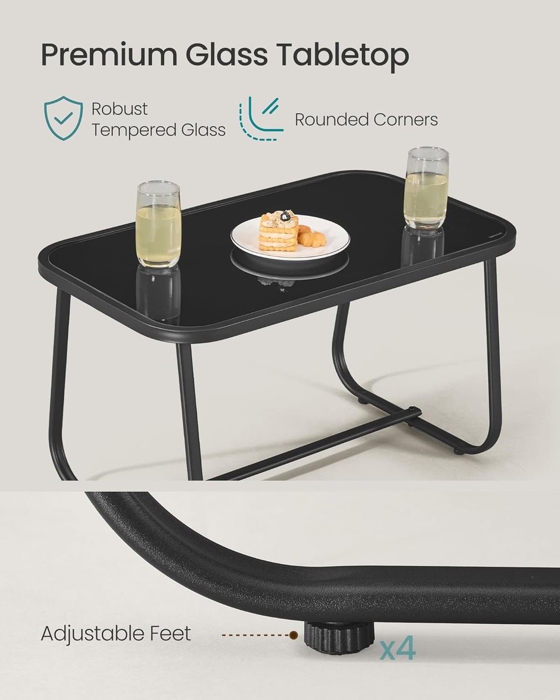 SONGMICS Set mobilier gradina 4 locuri, 2 scaune balansoar, canapea si masa, cadru metalic, negru