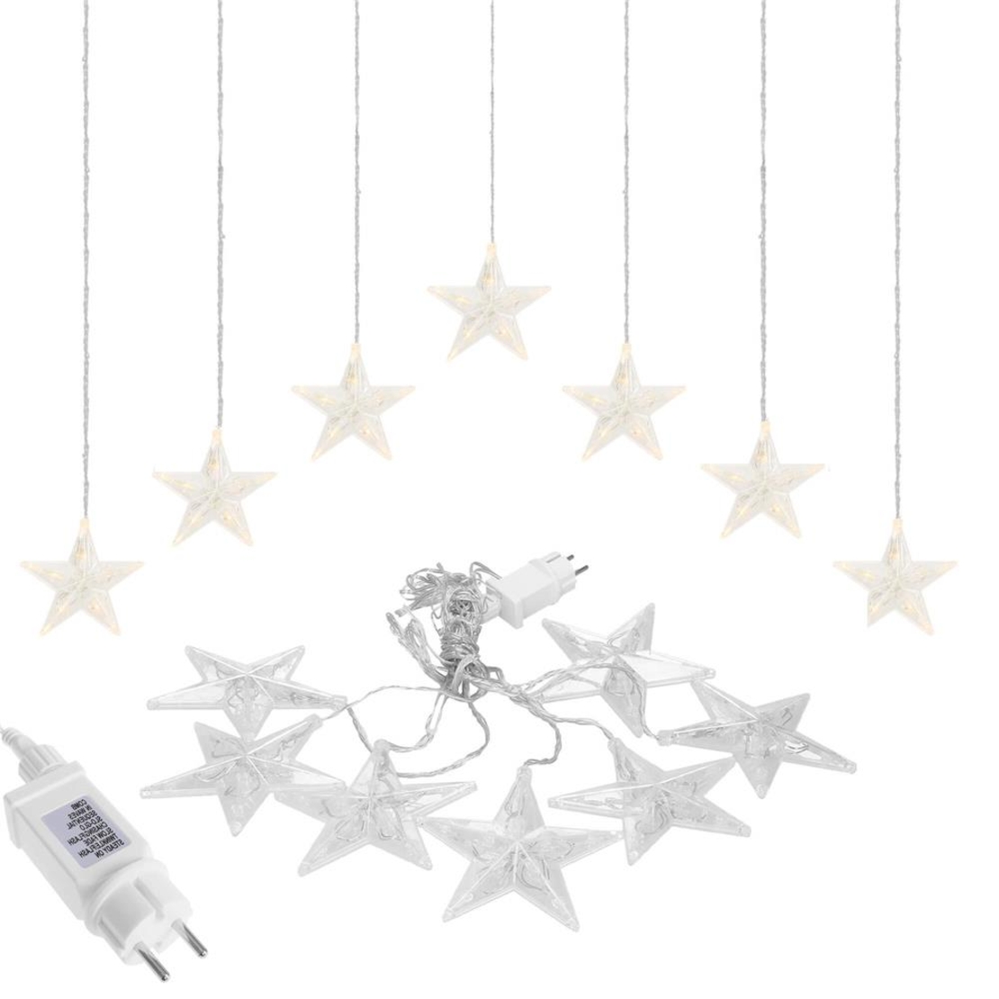 (DL) Ghirlanda luminoasa tip perdea cu stelute 72 LED-uri, 2m, pentru interior/exterior, iluminare alb