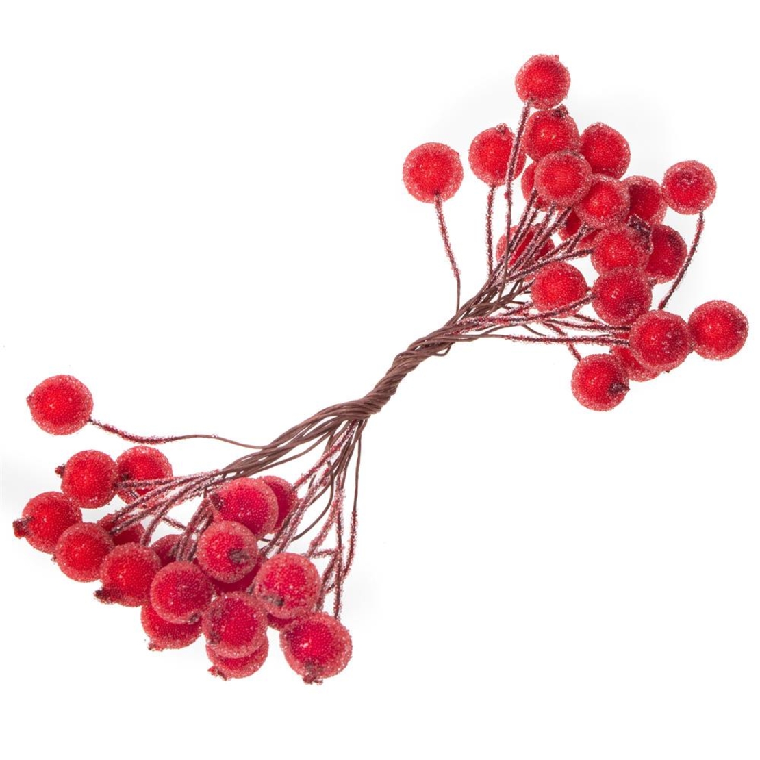 Set decorativ ramuri cu merisoare rosii artificiale inghetate, 15 cm, 200 boabe, rosu