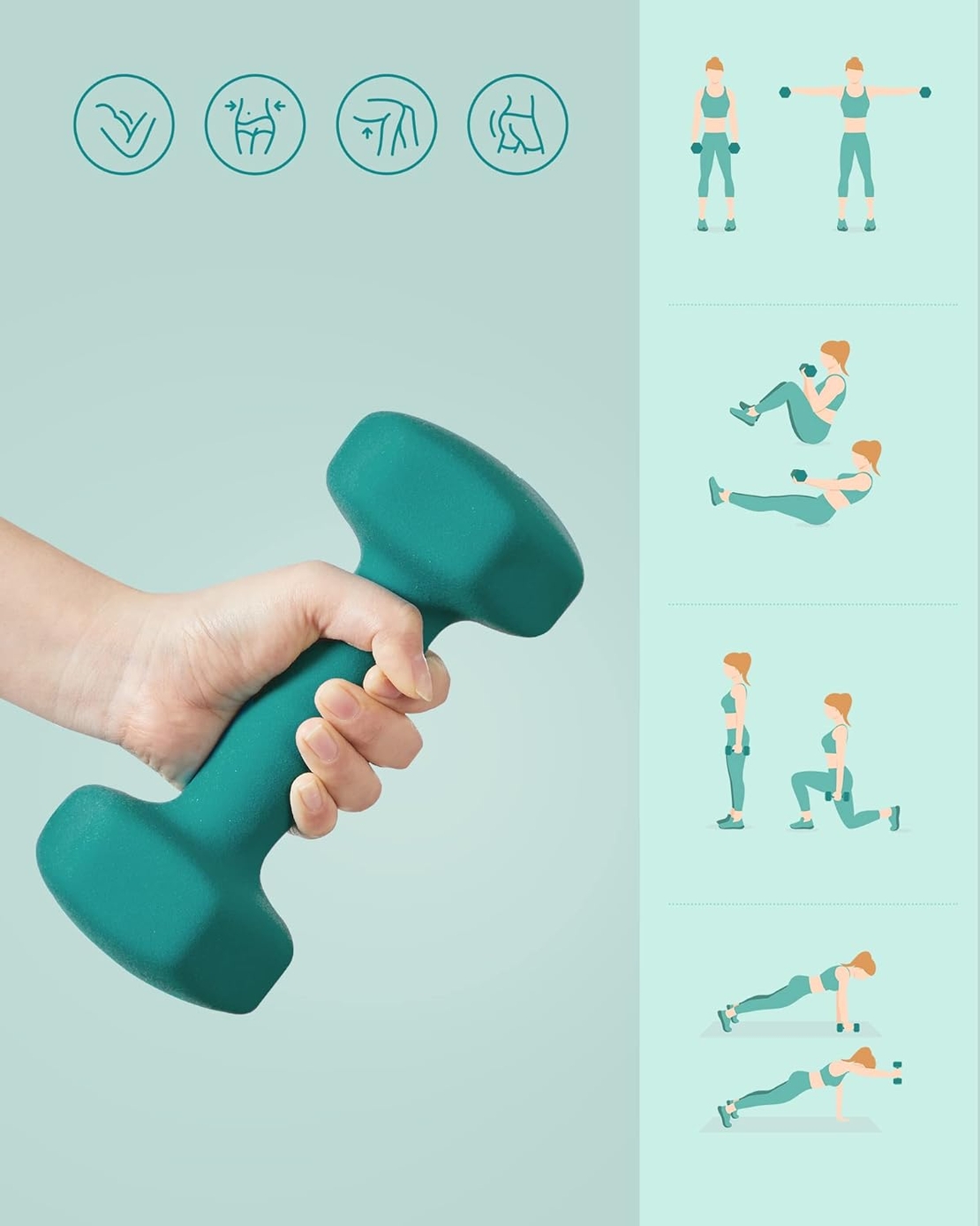 SONGMICS Set gantere fitness hex 2x3 kg, antiderapante, din fier invelit in vinil, verde