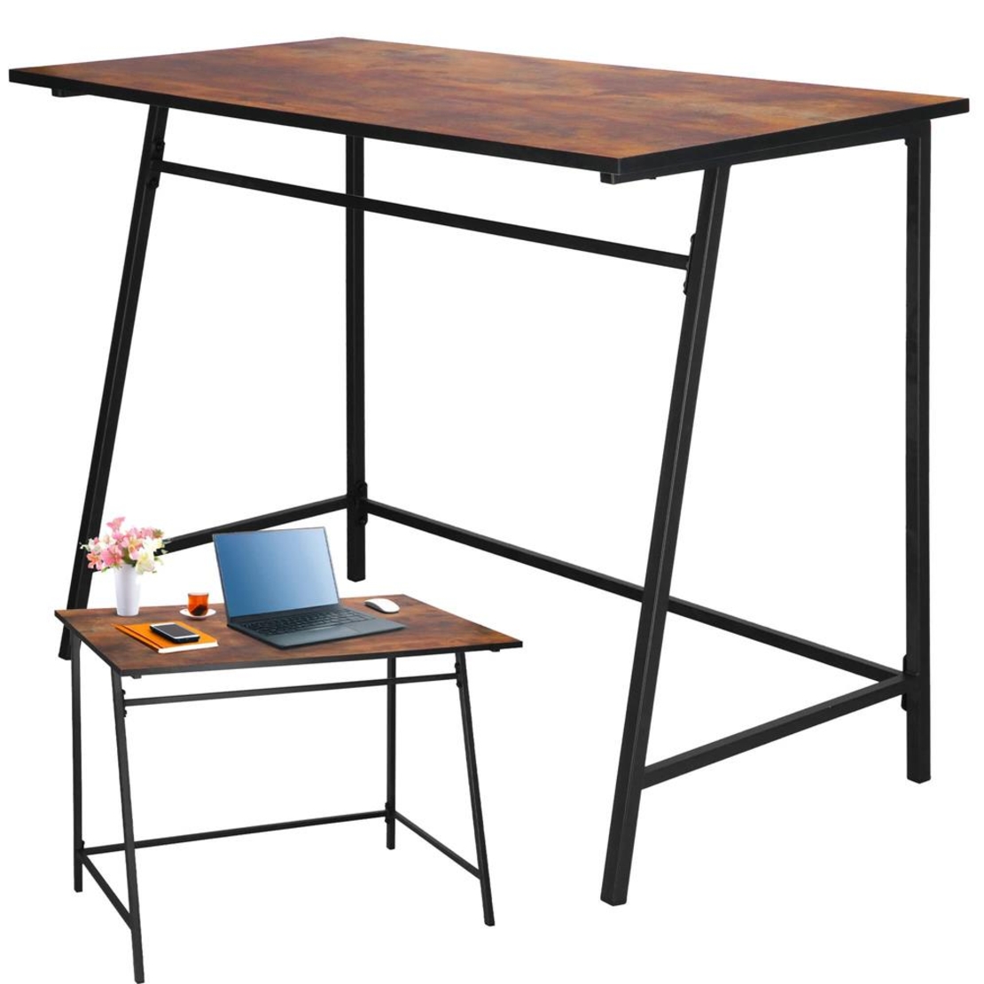 Birou tip masa laterala, cu cadru din otel, 50x100x76 cm, industrial, maro