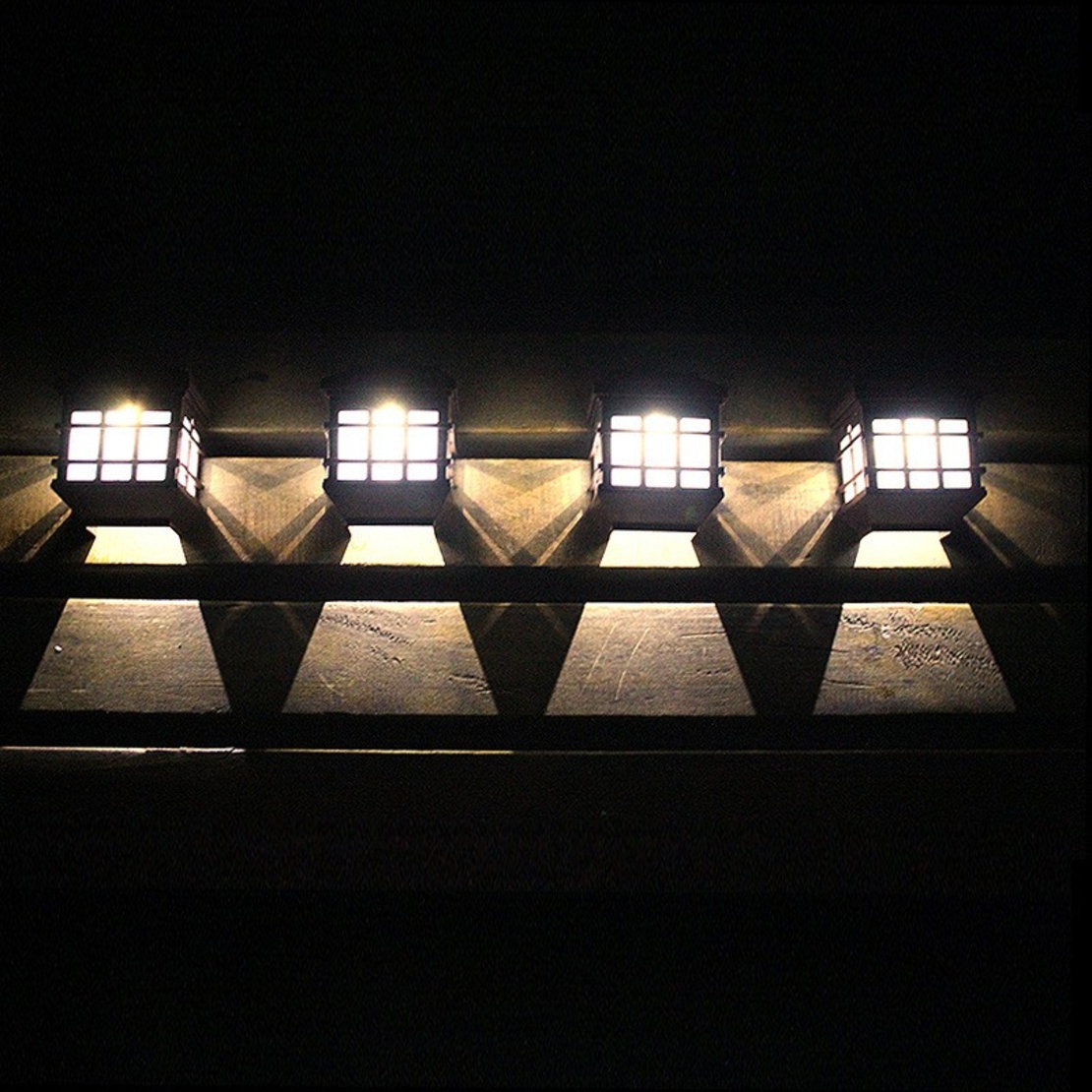 Lampa solara LED tip Felinar pentru perete, Flippy, Set 2 Bucati, 11.5 x 8.3cm, 1.2V, ABS, 400mAh, Lumina Alb Cald, Maro