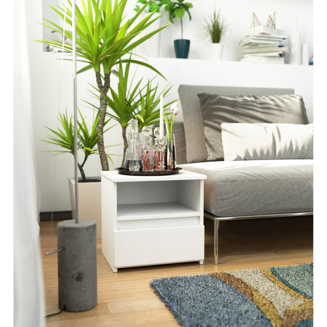 Noptiera cu 1 sertar, PAL laminat 16mm, 40x35x40 cm, alb