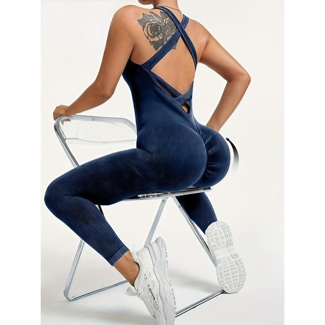 Costum Sport de Dama, Flippy, One Piece, pentru Yoga, Elastic, Fara Cusaturi, Albastru Marin, Marime L
