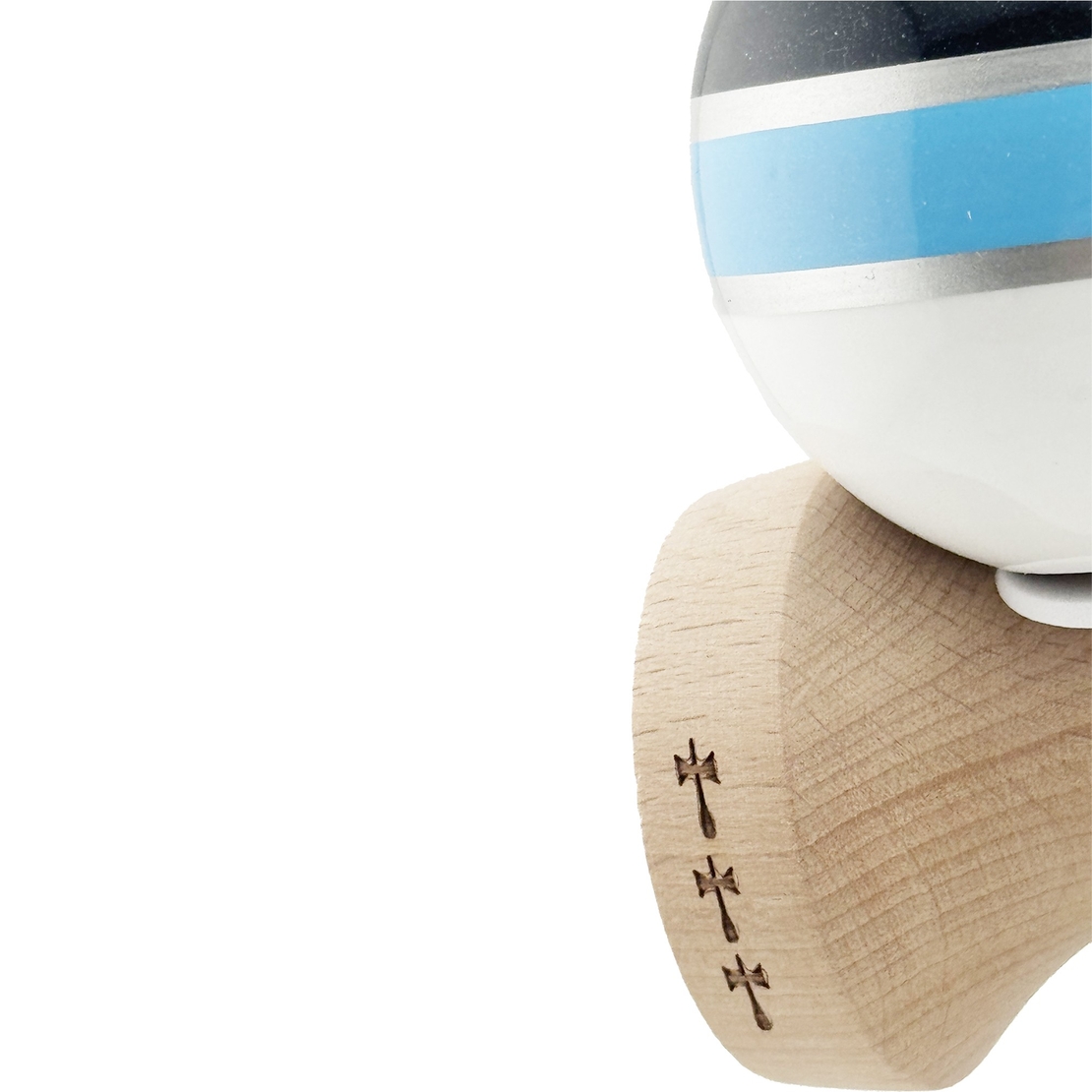Kendama X Originala ROYAL SPIKE, Profesionala, Flippy, Cupe Mari KING SIZE V3, Super Sticky, Gaura in Baza, Rulment Metalic, din lemn 18 cm, Ata 62/65 cm, Inel Albastru deschis