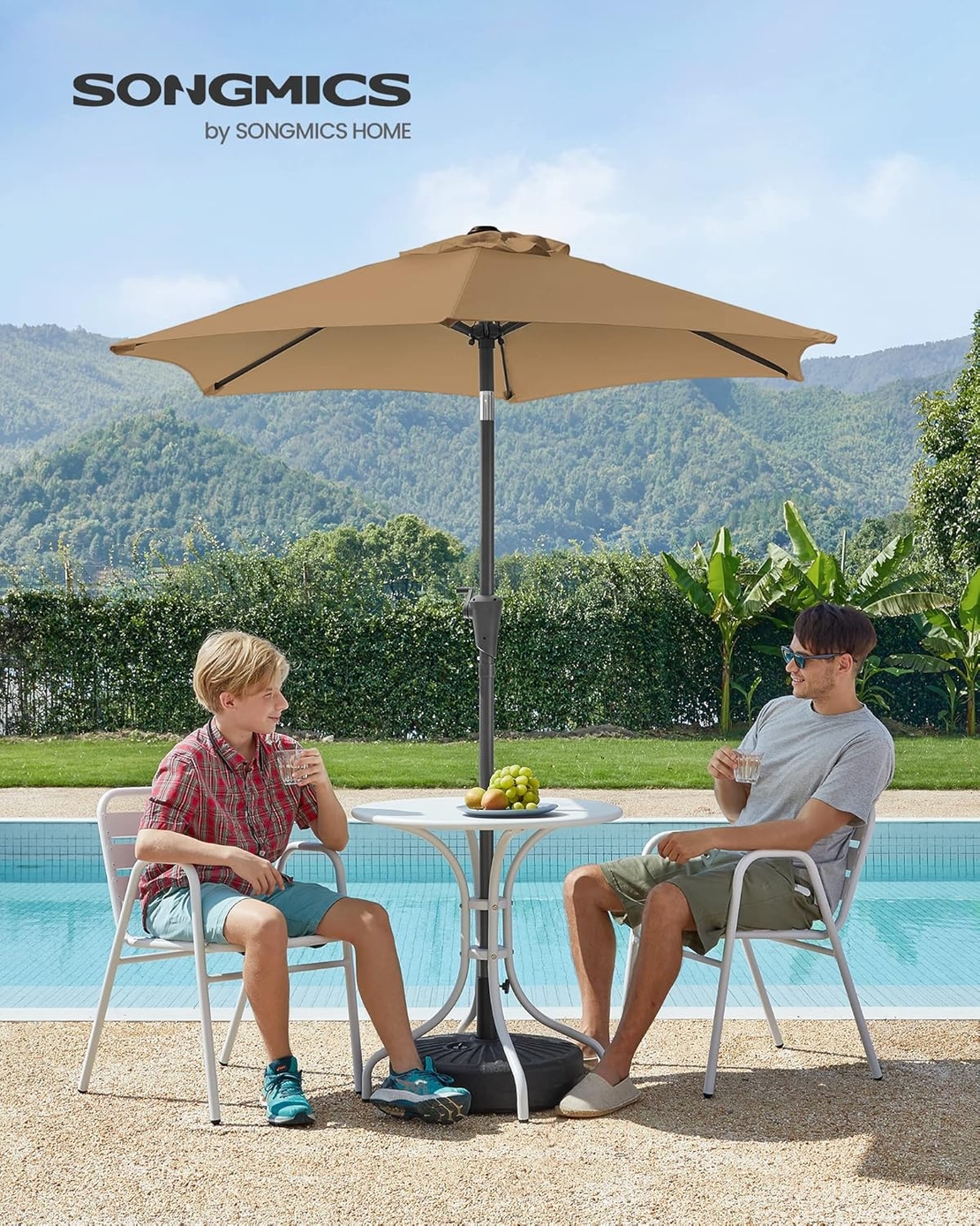 SONGMICS Umbrela de gradina 200 cm, inclinare dubla 30°, poliester UPF 50+, cadru metalic, maro taupe