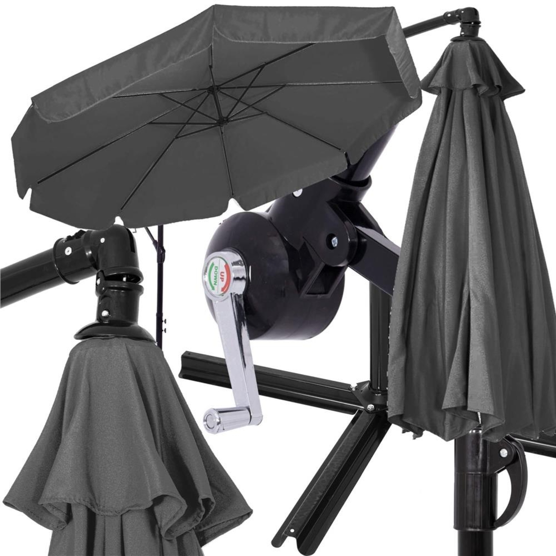 Umbrela de gradina cu brat lateral banana, cu husa, 300cm, gri