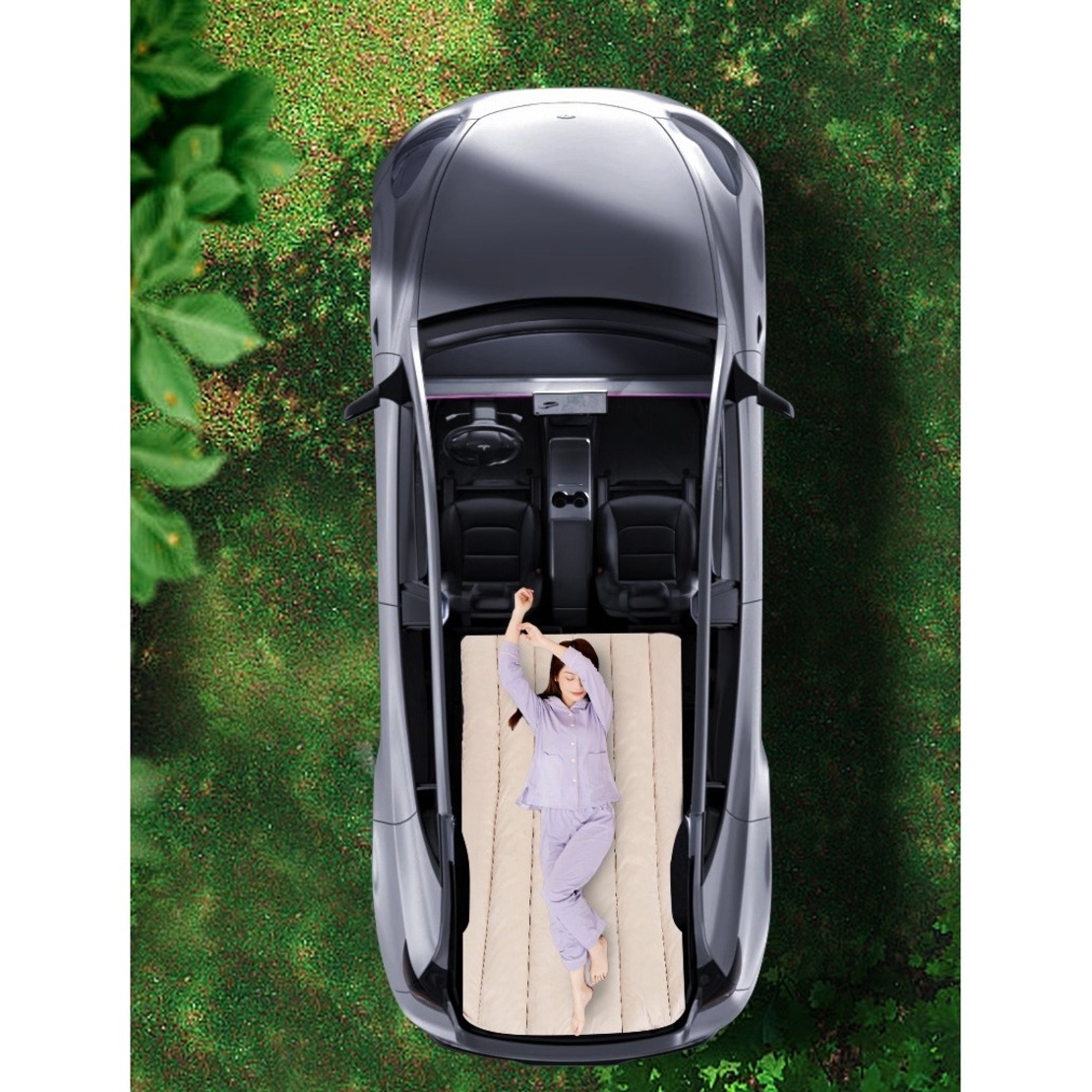 Saltea Speciala de Calatorie, Vafy, Tesla Model Y / 3, pentru Camping, Portbagaj, Spate, pentru Dormit in Aer Liber, Geanta si Perna Incluse, Gri