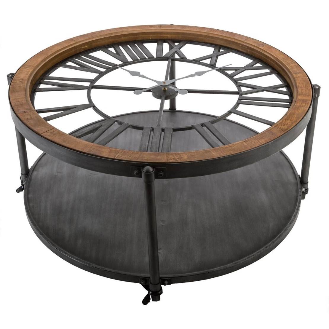Masuta cafea rotunda Atmosphera Baris Chrono cu blat ceas, 95x47 cm, negru