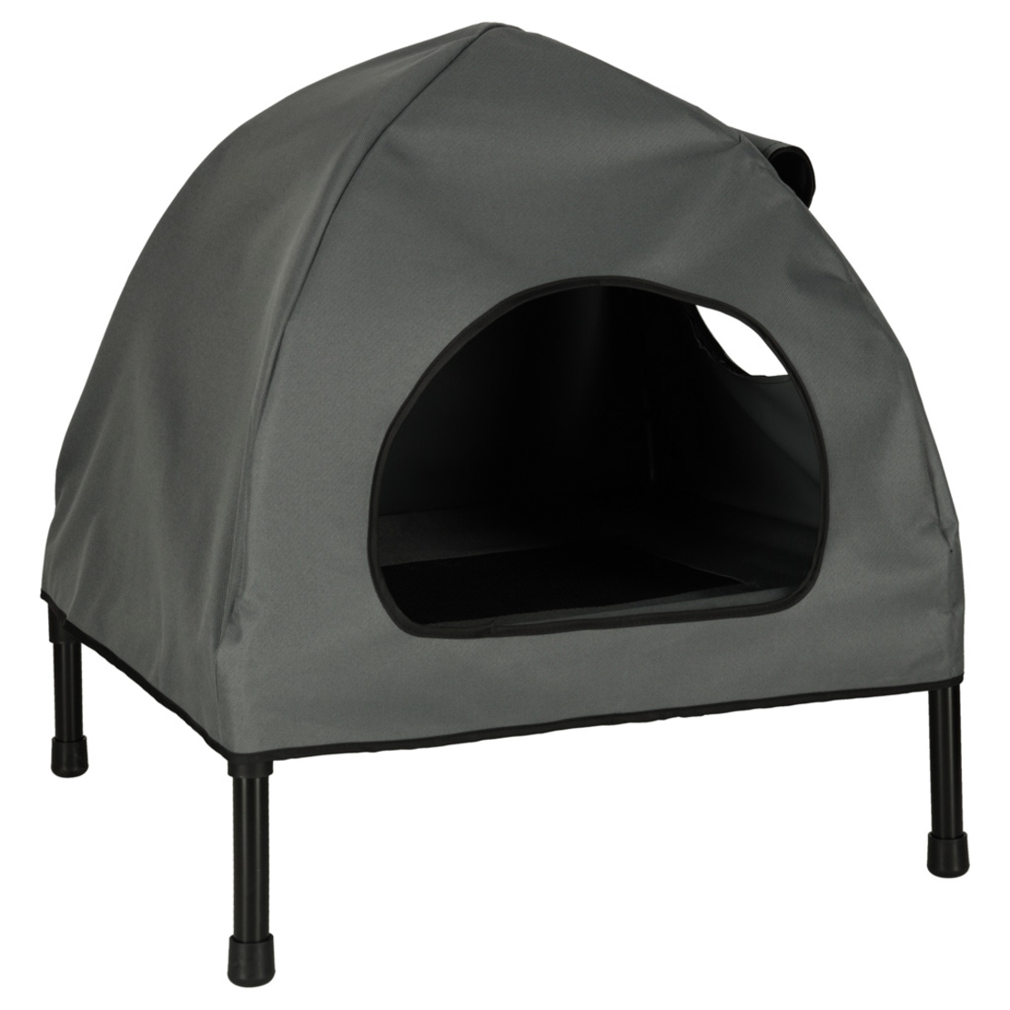 Casuta cu pat pentru caini si pisici, cu acoperis detasabil si baza ventilata, 54x44x60 cm, negru