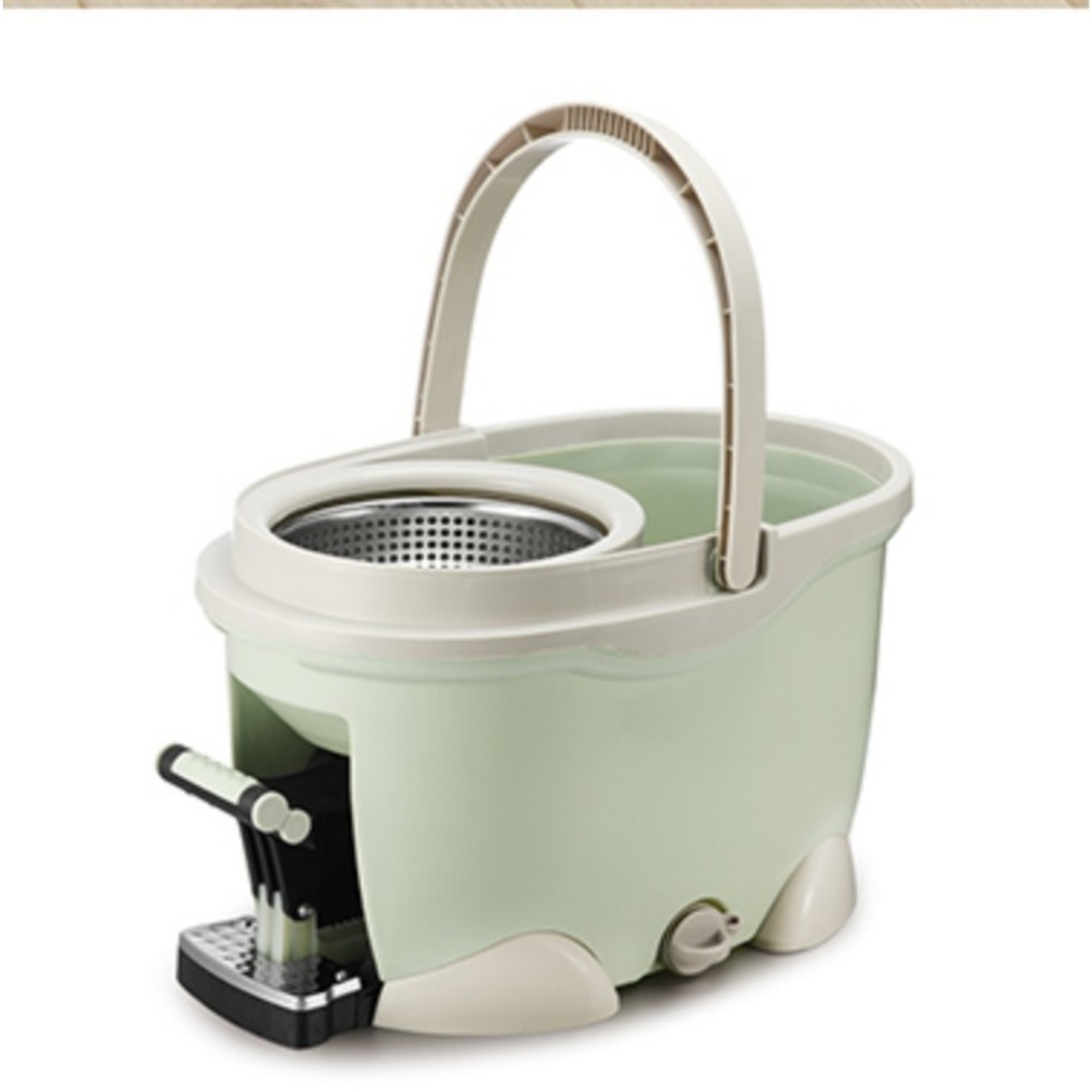 Set Galeata cu Pedala si Mop Rotativ 360°, Flippy, Cu Actiune Centrifuga x4, Pentru Uz Casnic, Maner din Otel Inoxidabil Telescopic, 2 Capte din Bumbac, 46x30x28 cm, Verde Matcha