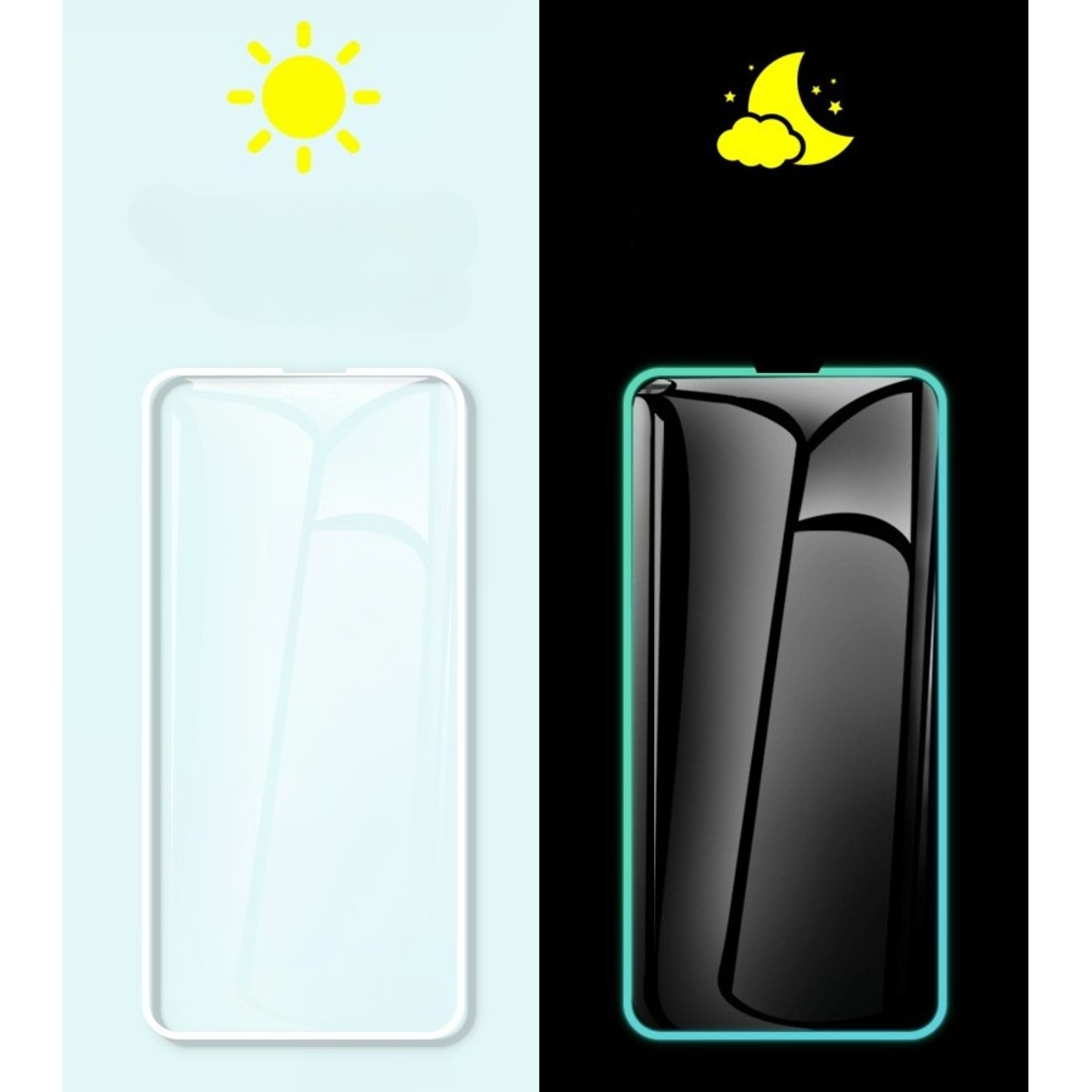 Folie Sticla Securizata Flippy, Luminous, compatibila cu Apple iPhone 12, Margine fosforescenta verde