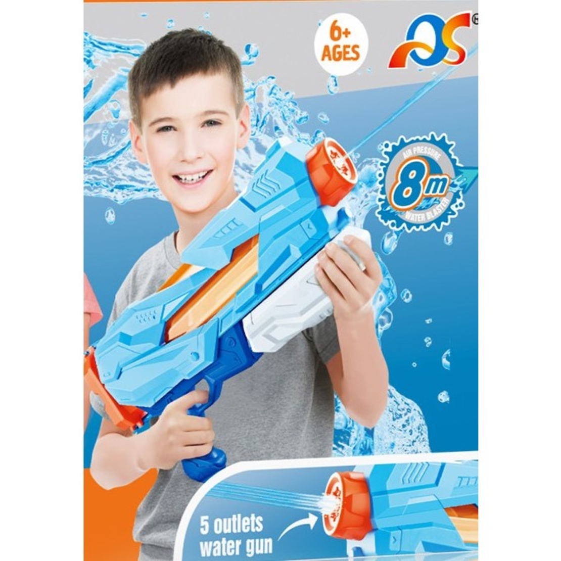 Pistol cu Apa pentru Copii, Rezervor, Pentru Piscina/Plaja, Flippy, 6ani+, 5 duze, Quick Fill, Albastru, 800ML