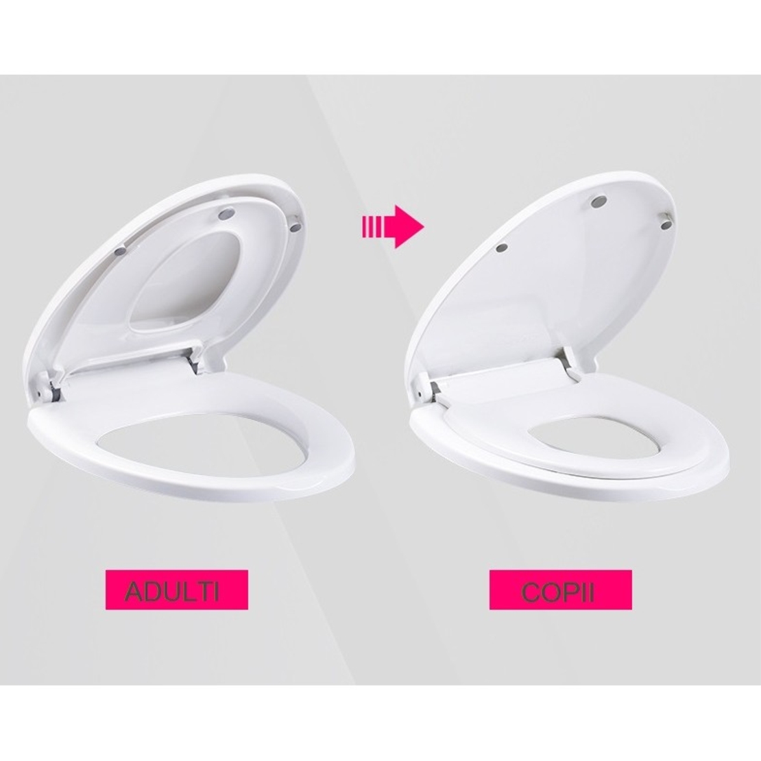 Capac de Toaleta cu Reductie 2 in 1, Flippy, pentru Copii si Adulti, Coborare Lenta si Silentioasa, Instalare Usoara, din PP5 , in Forma de U, Alb