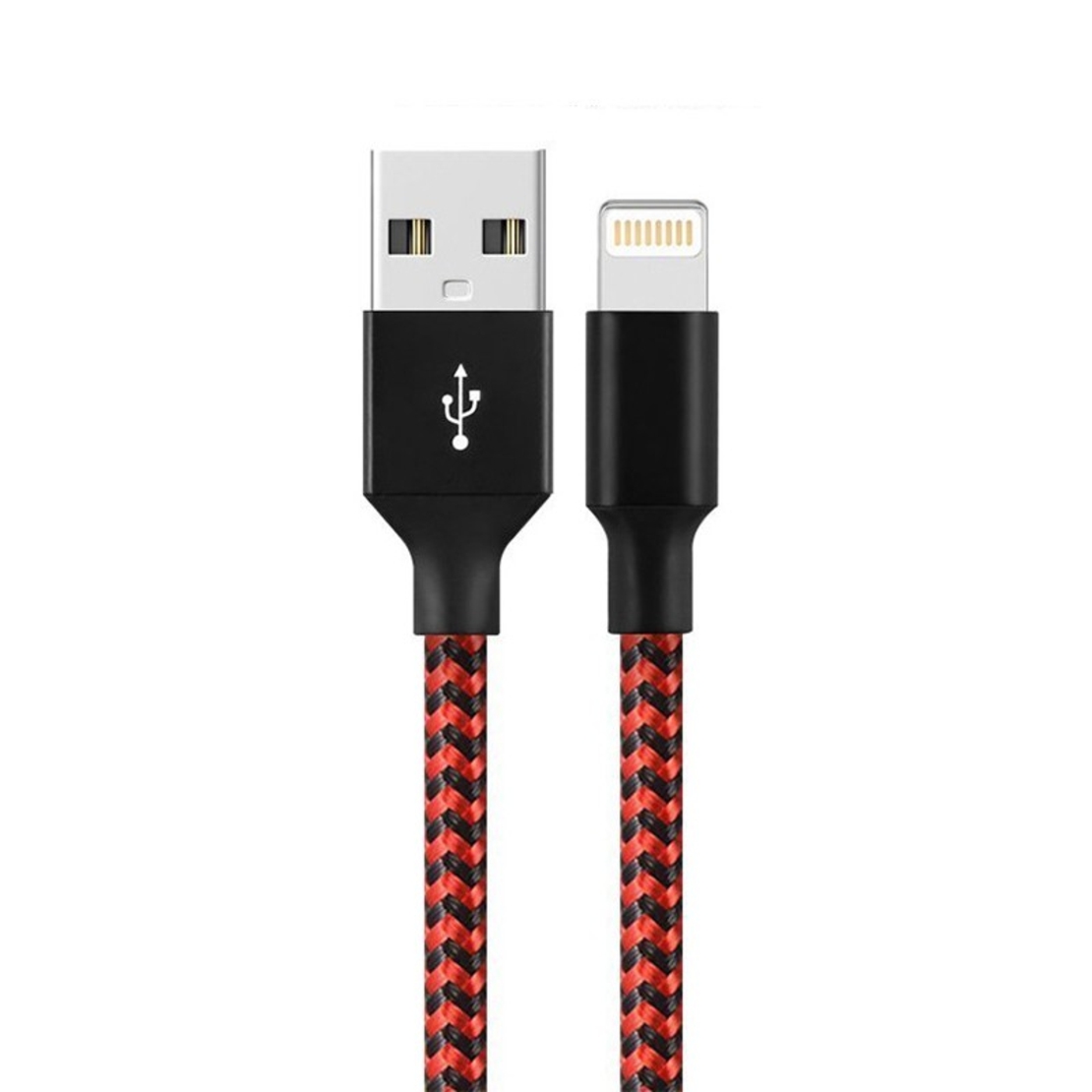 Cablu de Date pentru Telefon, Flippy, Cablu USB spre Lightning Compatibil cu iPhone, Lungime 1 M, Impletit Triunghiular in 2 culori, Rosu Negru