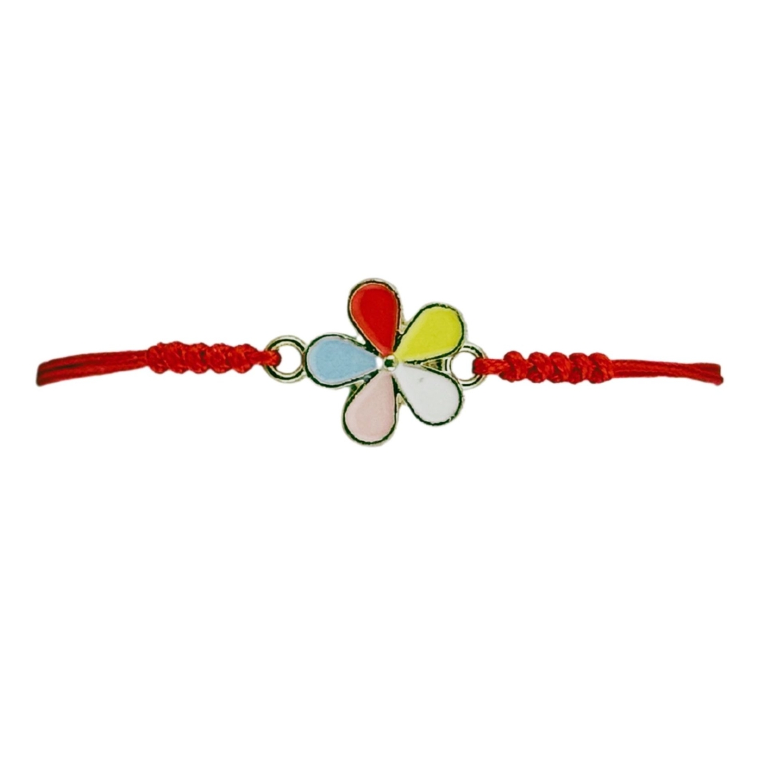 Martisor Bratara pentru Dama si Copii, Jolie, Model Floare Multicolora, Set 12 bucati, Pandantiv Emailat, Snur Reglabil, Rosu
