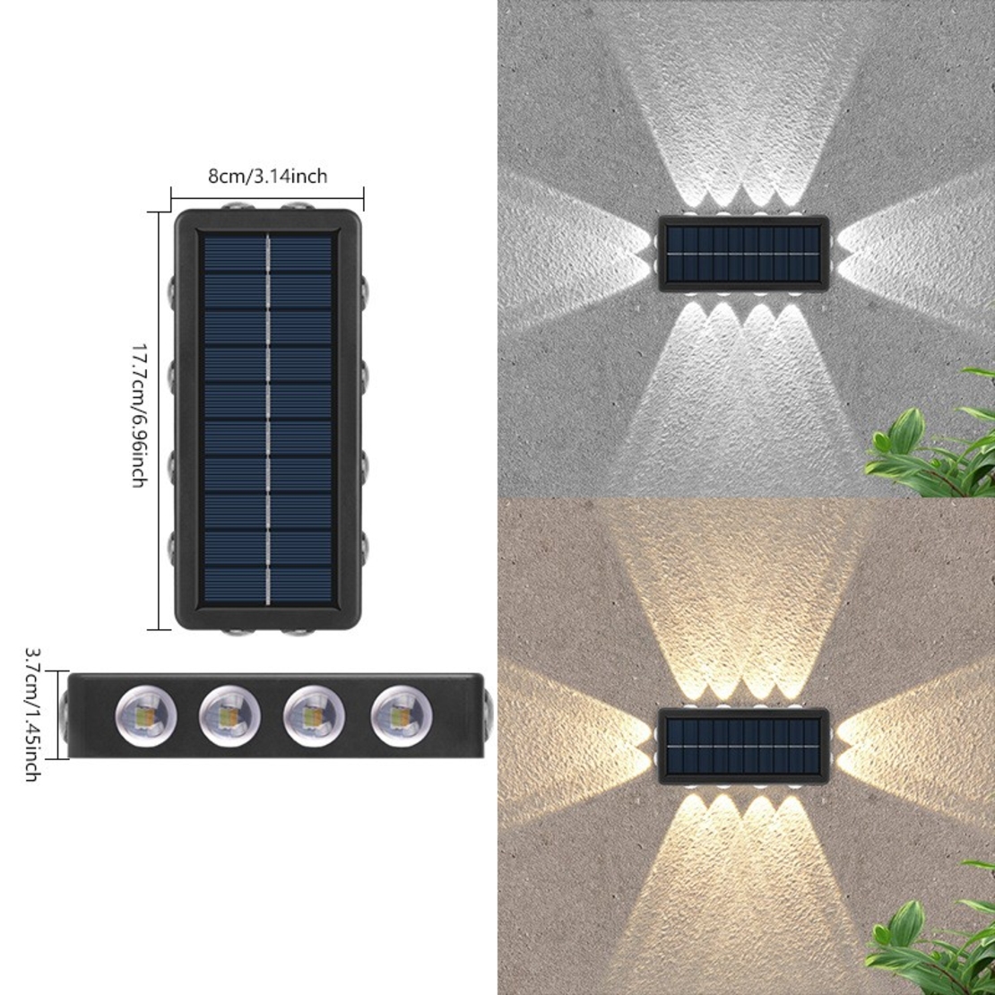 Lampa Solara, Flippy, 8+4 LED, Lumina Alba/Calda, din ABS+PC, 8 x 17.7 x 3.7 cm, Negru