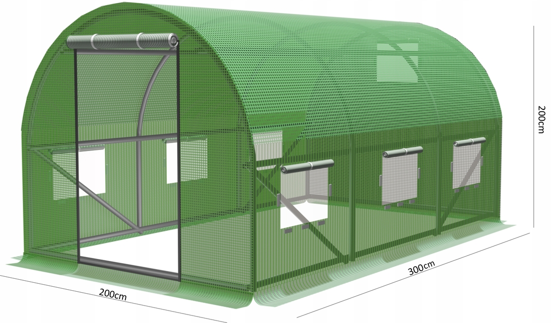 Sera de gradina, tip tunel cu cadru metalic, 300x200cm, verde, 6mp, fereastra suplimentara spate