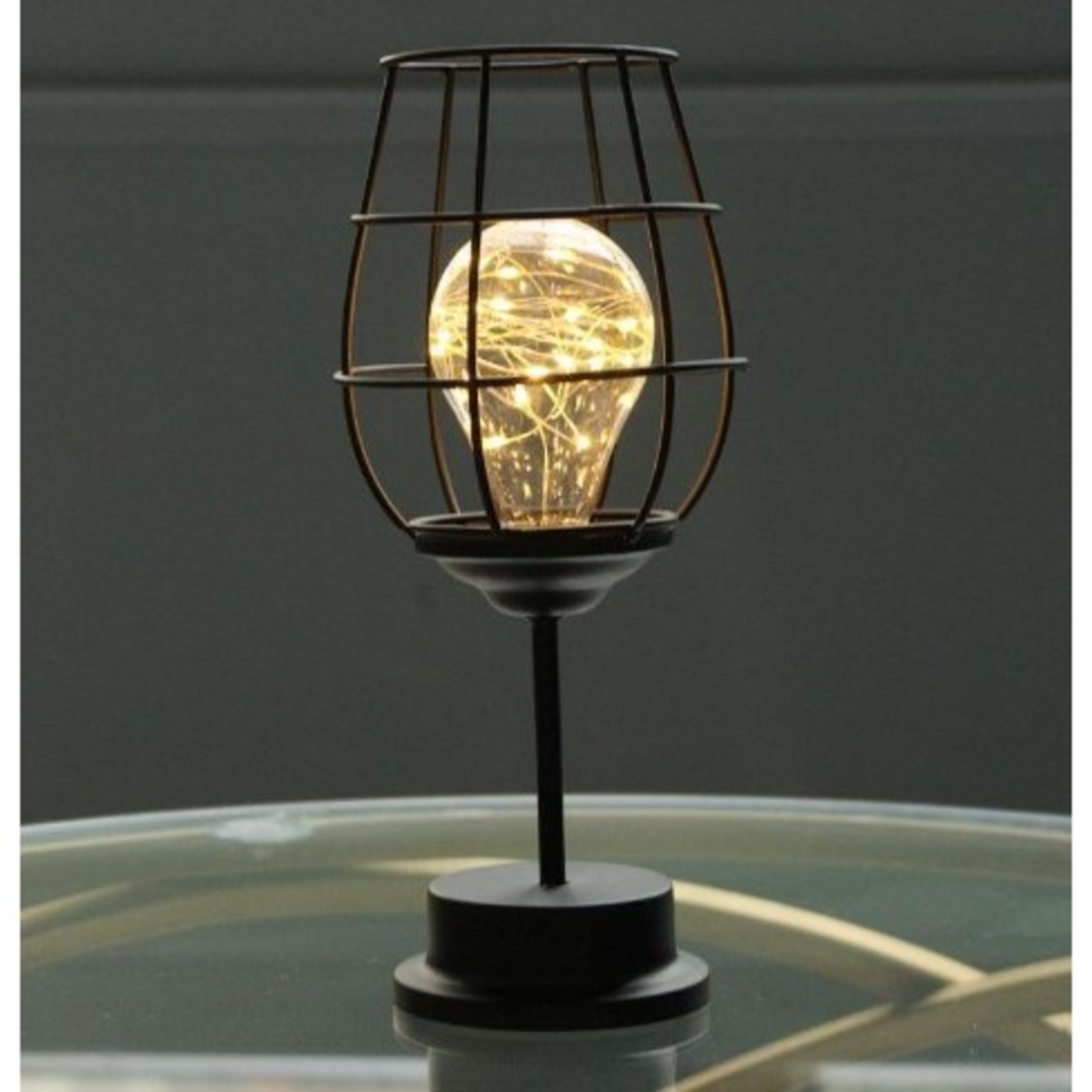 Lampa Decorativa cu Leduri, Flippy, Model Pahar de Vin, cu Baterii, 13 x 13 x 28 cm, Suport Negru, Lumina Alb Cald