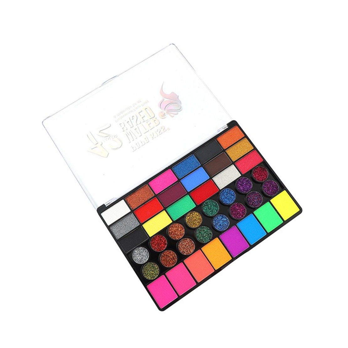 Paleta 42 Culori Vopsea de Fata, Flippy, Pigment Fosforescent, Activare cu Apa, 20 x 14 x 1.6 cm, Multicolor
