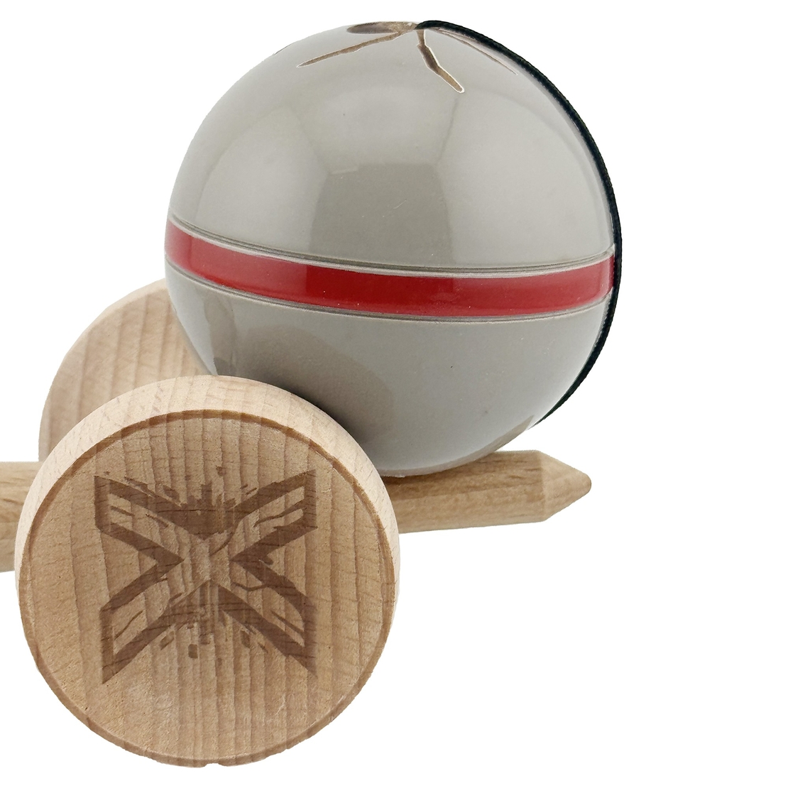 Kendama X Originala Silken, Profesionala, Flippy, Cupe Mari KING SIZE V3, Super Sticky, Gaura in Baza, Rulment Metalic, din lemn 18 cm, Ata 62/65 cm, Ice Gri