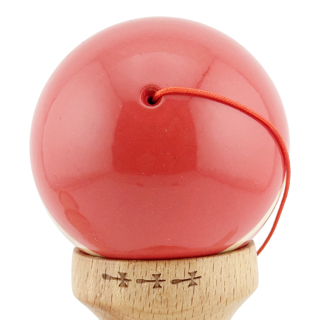 Kendama X Rainbow Originala, Profesionala, Flippy, Big Cups V2, Super Sticky cu Cupe Mari, Rulment Metalic, din lemn 18 cm, Ata 55 cm, Rosu/Maro