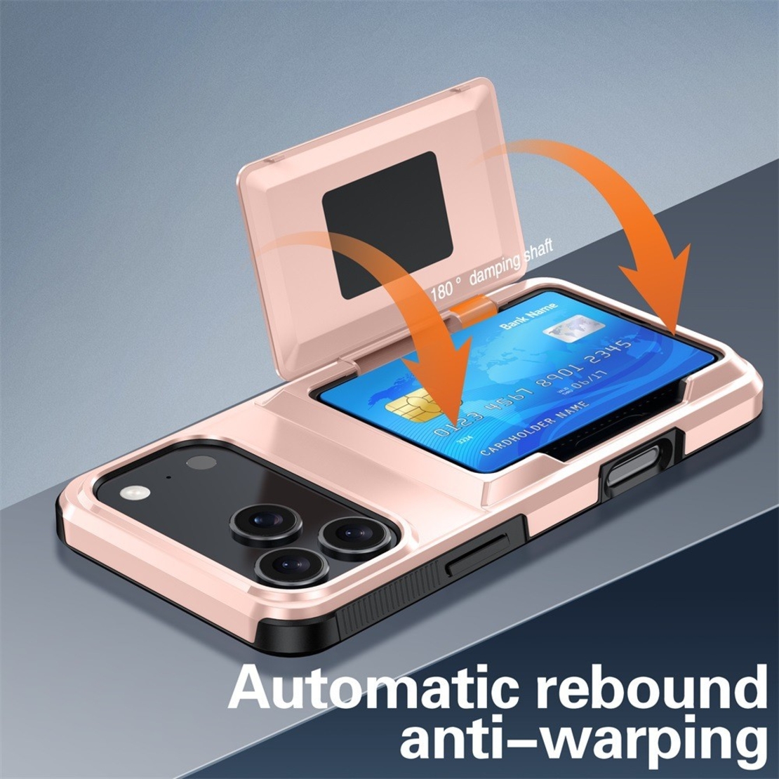 Husa de Protectie compatibila Apple iPhone 17 Pro, Vafy, Compartiment pentru Carduri, Anti-alunecare, Protectie PC, Rezistenta la Zgirieturi, Rose Gold
