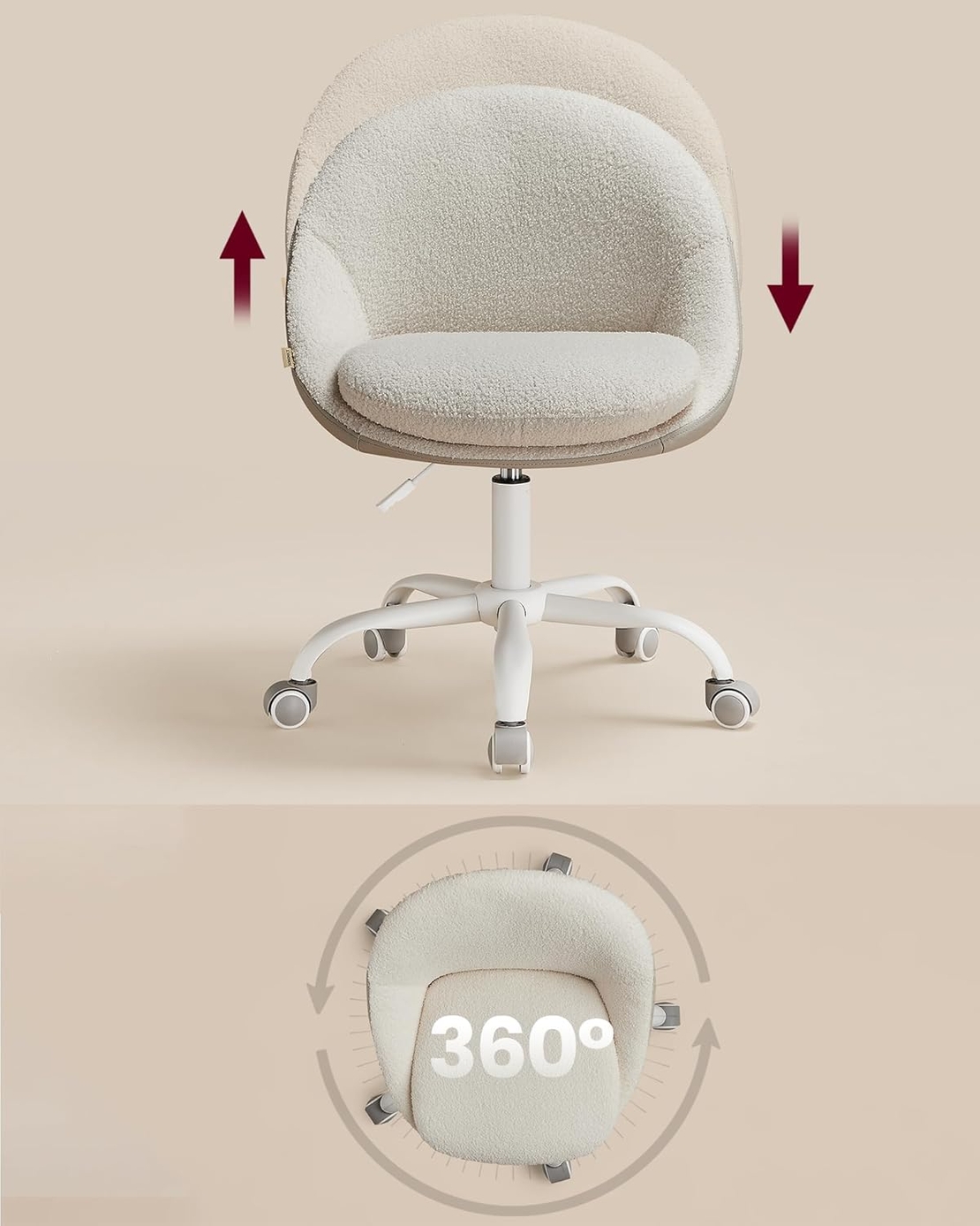 SONGMICS Scaun de birou ergonomic, inaltime reglabila, 60x60x(80-90) cm, bej