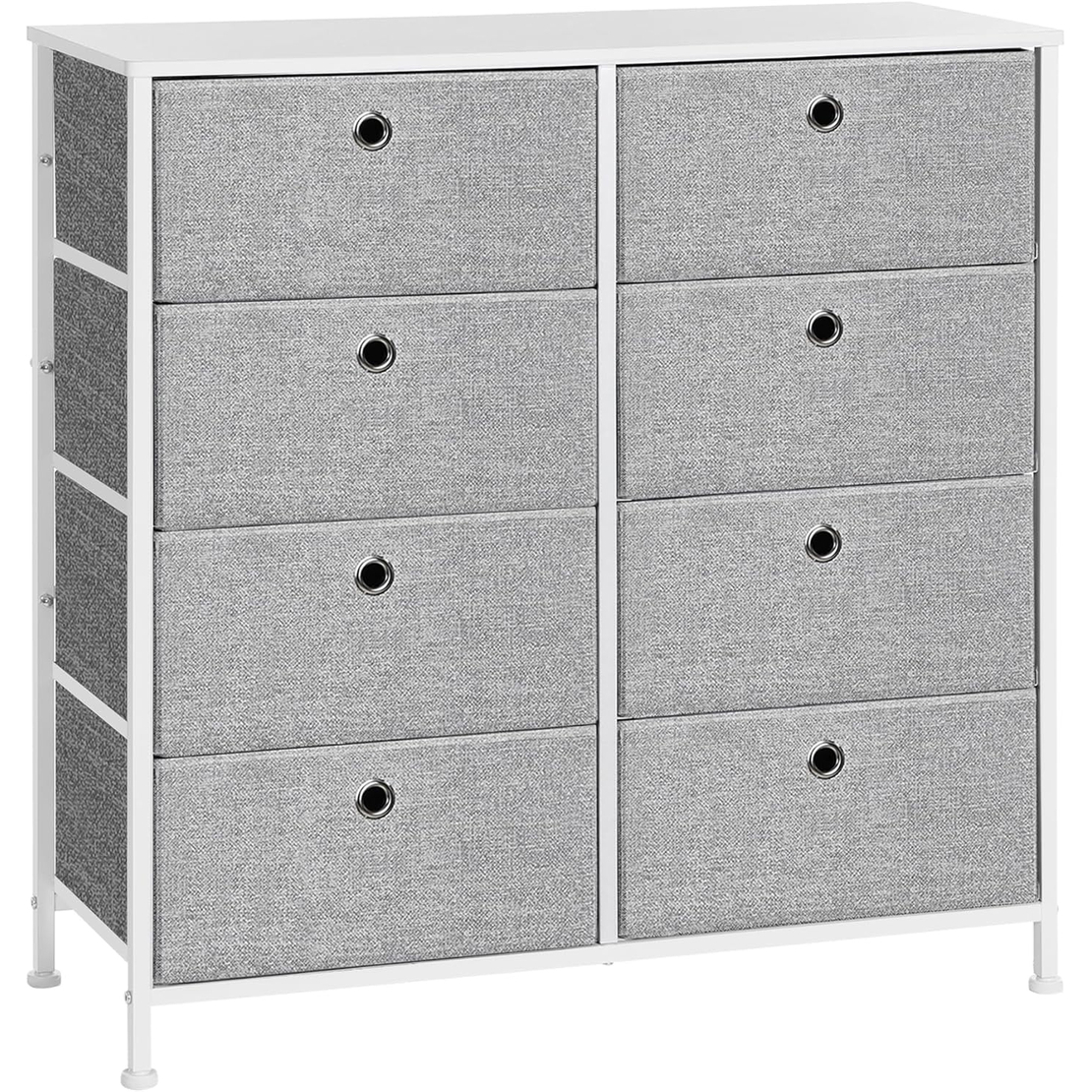 SONGMICS Comoda cu 8 sertare din material textil, cadru metalic si blat MDF, 80x30x81 cm, gri si alb