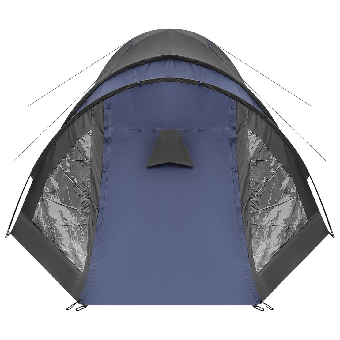 Cort camping 4 persoane cu antreu, impermeabil 3000 mm, 450x210x150 cm, negru si albastru
