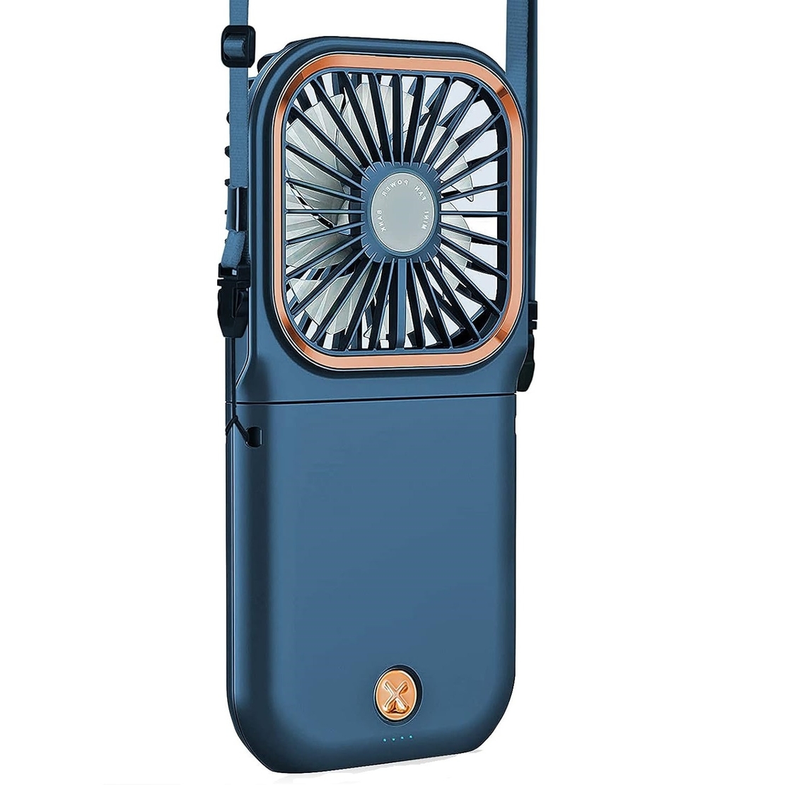 Ventilator Portabil Vafy, 3 in 1, de Mana, de Gat, de Birou, 16.7 x 8 x 1.9 cm, 3 Trepte de Viteza, Incarcare USB, Pliabil, Afisaj Digital, Suport Telefon, Albastru