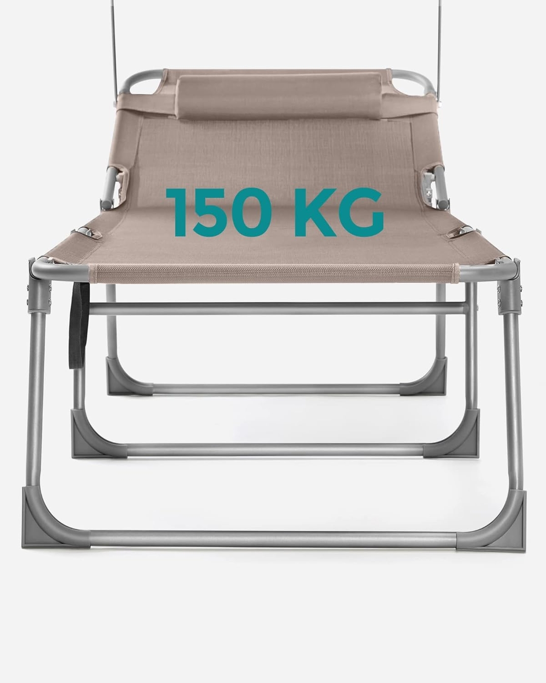 SONGMICS Sezlong pliabil, cu parasolar si tetiera, spatar reglabil in 4 pozitii, maxim 150kg, 200x71x38 cm, taupe
