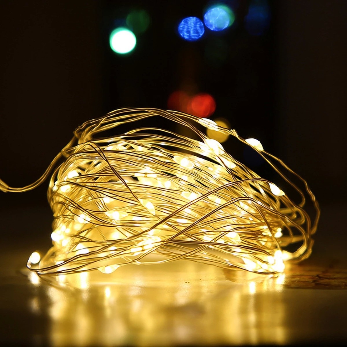 Instalatie de Craciun, Vafy, Decoratiune de Craciun, 100 Beculete LED, cu Baterii si Telecomanda, cu 8 Functii, Lungime 10 m, Alb cald
