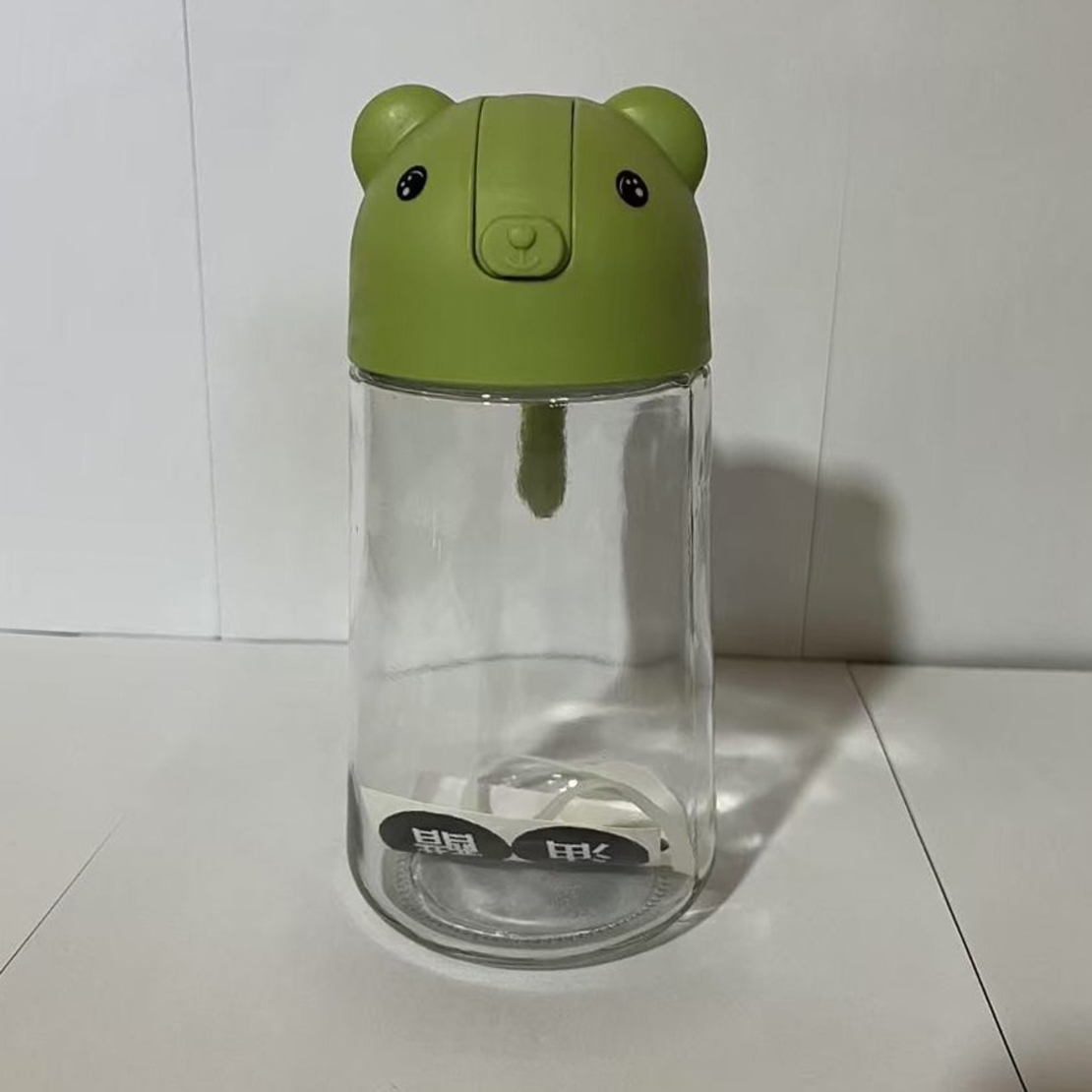 Recipient de ulei, Vafy, Model Ursulet, Sticla pentru Lichide de Bucatarie, Inchidere Deschidere Automata, 18.5 x 13 cm, Volum 630 ml, Verde