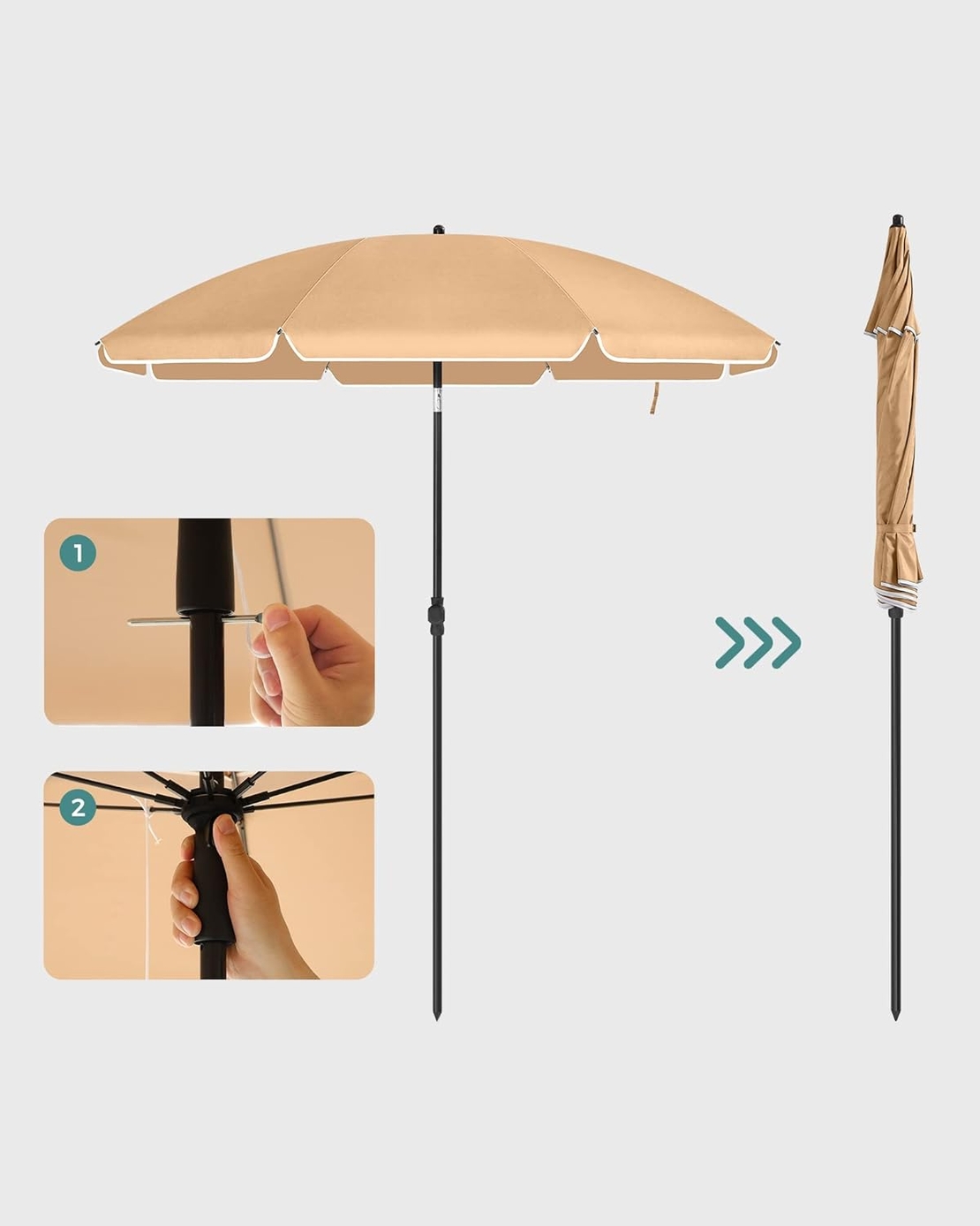 SONGMICS Umbrela terasa gradina sau plaja, cu inclinare, husa, diametru 160cm, taupe
