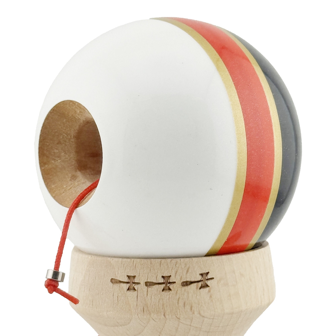 Kendama X Originala ROYAL SPIKE, Profesionala, Flippy, Cupe Mari KING SIZE V3, Super Sticky, Gaura in Baza, Rulment Metalic, din lemn 18 cm, Ata 62/65 cm, Inel Rosu