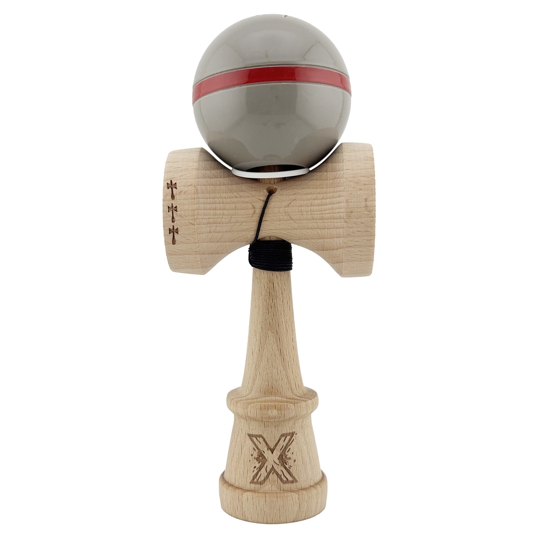 Kendama X Originala Silken, Profesionala, Flippy, Cupe Mari KING SIZE V3, Super Sticky, Gaura in Baza, Rulment Metalic, din lemn 18 cm, Ata 62/65 cm, Ice Gri